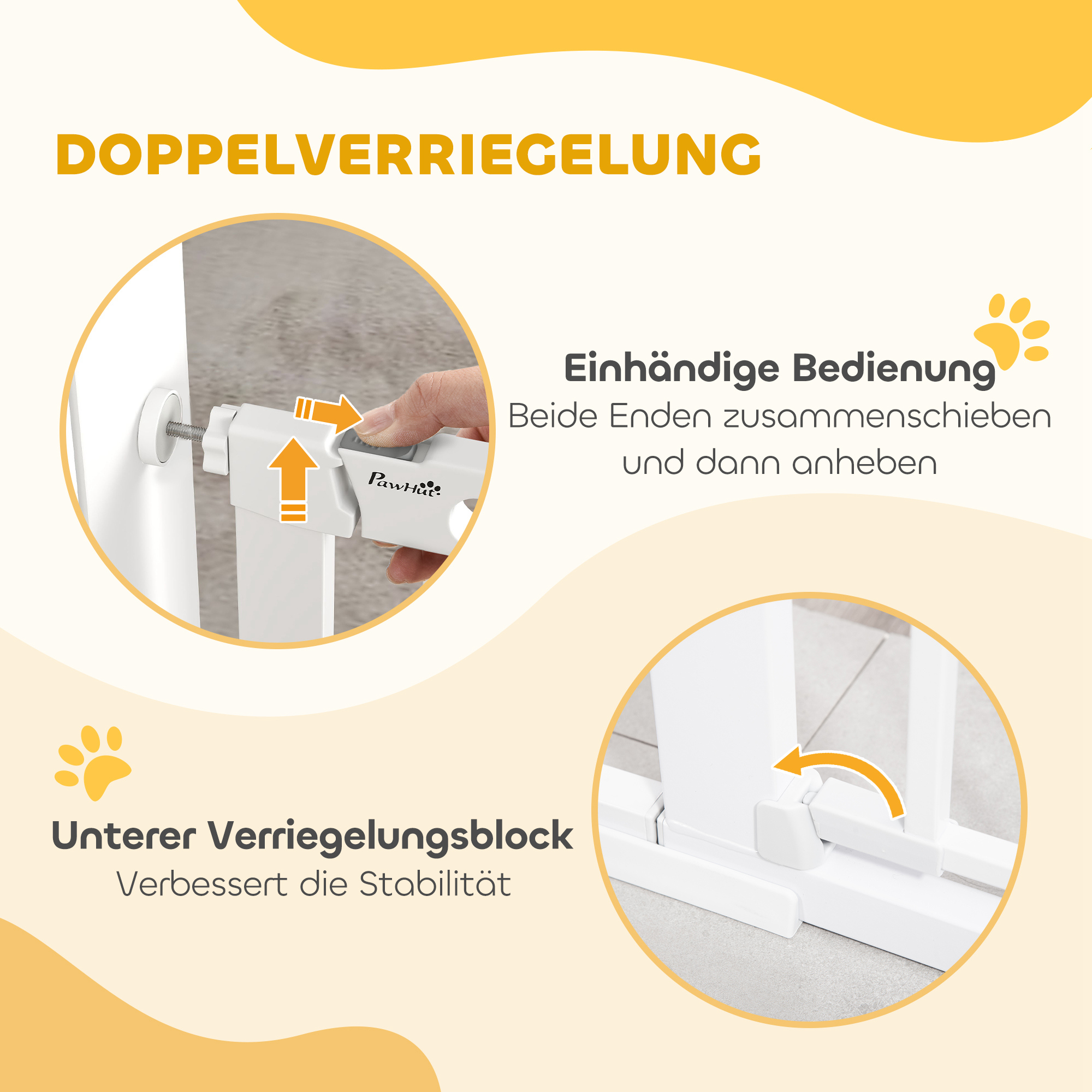 Türschutzgitter Treppenschutzgitter Hunde Absperrgitter Schutzgitter für Haustier Hundegitter Klemmbefestigung Metall ABS Weiß 75-131 x 76 cm