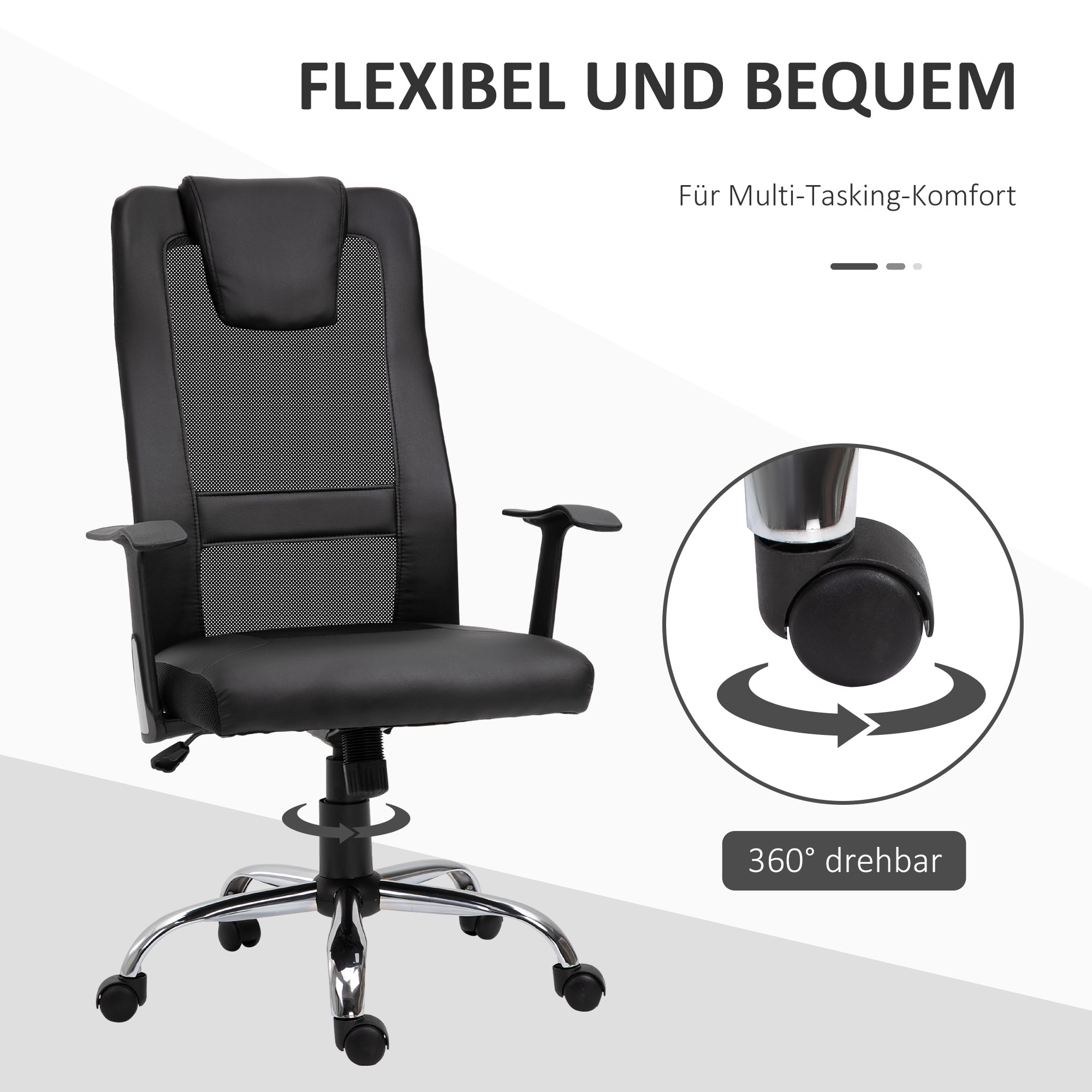 Bürostuhl Drehstuhl höhenverstellbar Chefsessel Schreibtischstuhl ergonomisch PU schwarz 66 x 73 x 108-118 cm