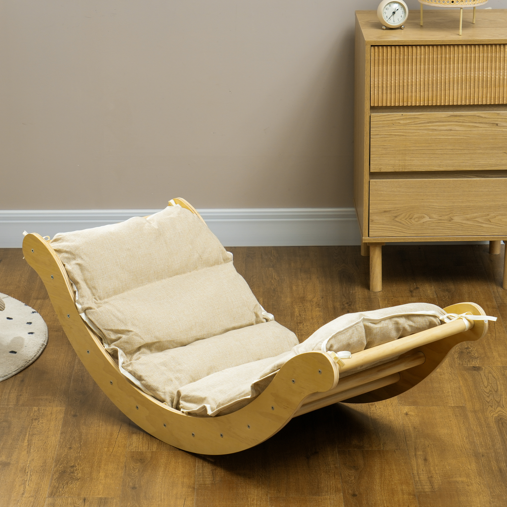 Kinder-Kletterset, 4-in-1-Design mit Bogenbrücke, Schaukelwippe, Kissen, Rutschrampe, für den Innenbereich, Holz