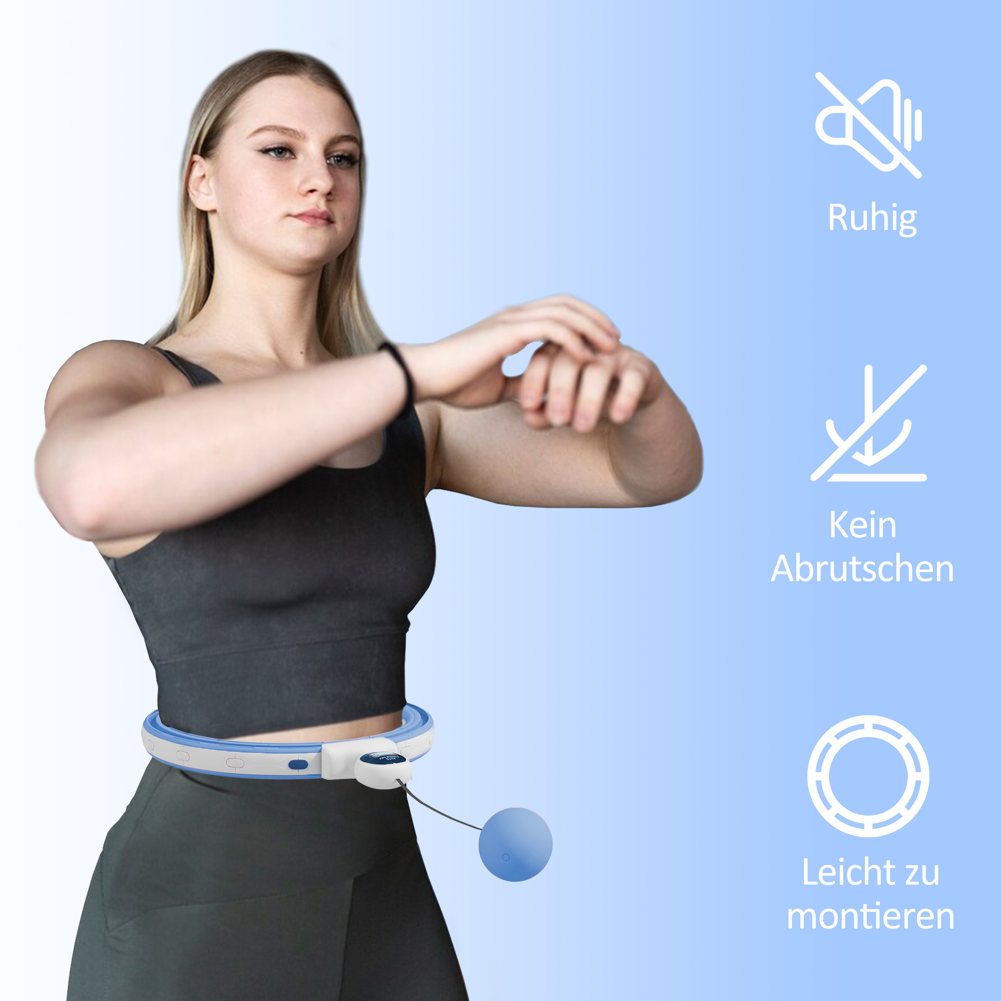 Smart Hula Hoop Reifen Erwachsene mit Gewicht Kugel Zähler 16 Knoten (76-113cm) Hellblau