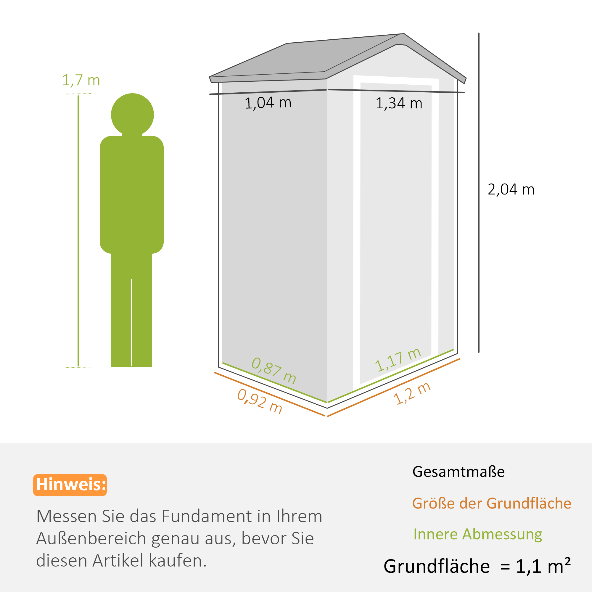 Gerätehaus Kunststoff 1,9m² 134x104x204cm Geräteschuppen mit Satteldach Tür wetterfest Gartenhaus Outdoor Garten Schuppen Schrank für Hinterhof Außenbereich Dunkelgrau