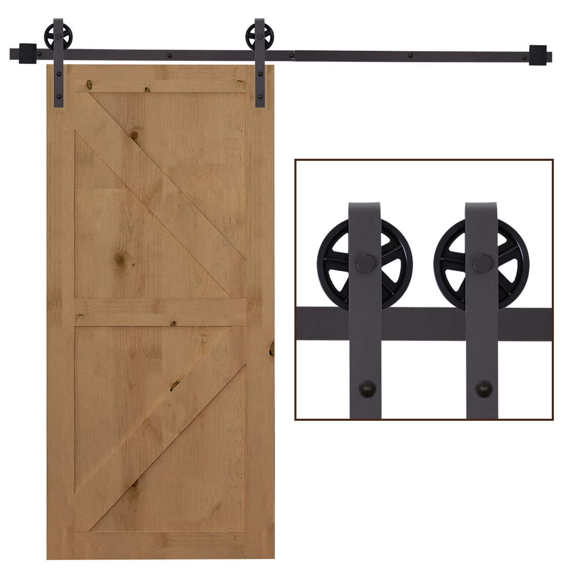 Gleitschienen-Bausatz für Schiebetür, inkl. Schienen, Rollen, Bodenstopper, 183 cm, bis 100 kg belastbar, Dunkelbraun