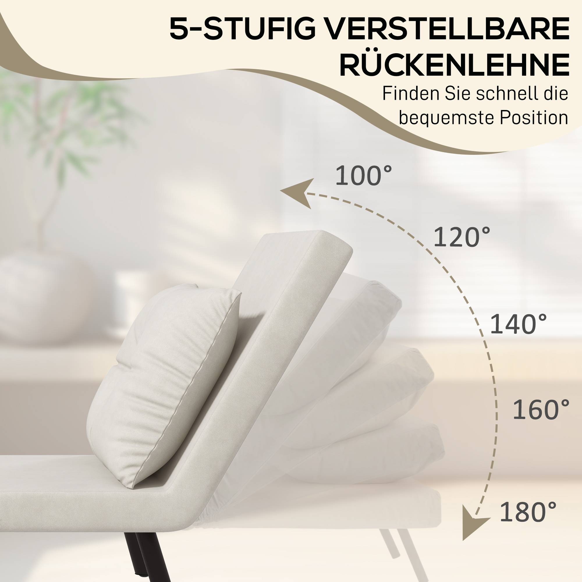 Relaxsessel im Skandidesign, Liegesessel, Lesesessel. ink. Kissen mit Knopfhefung, Cremeweiß