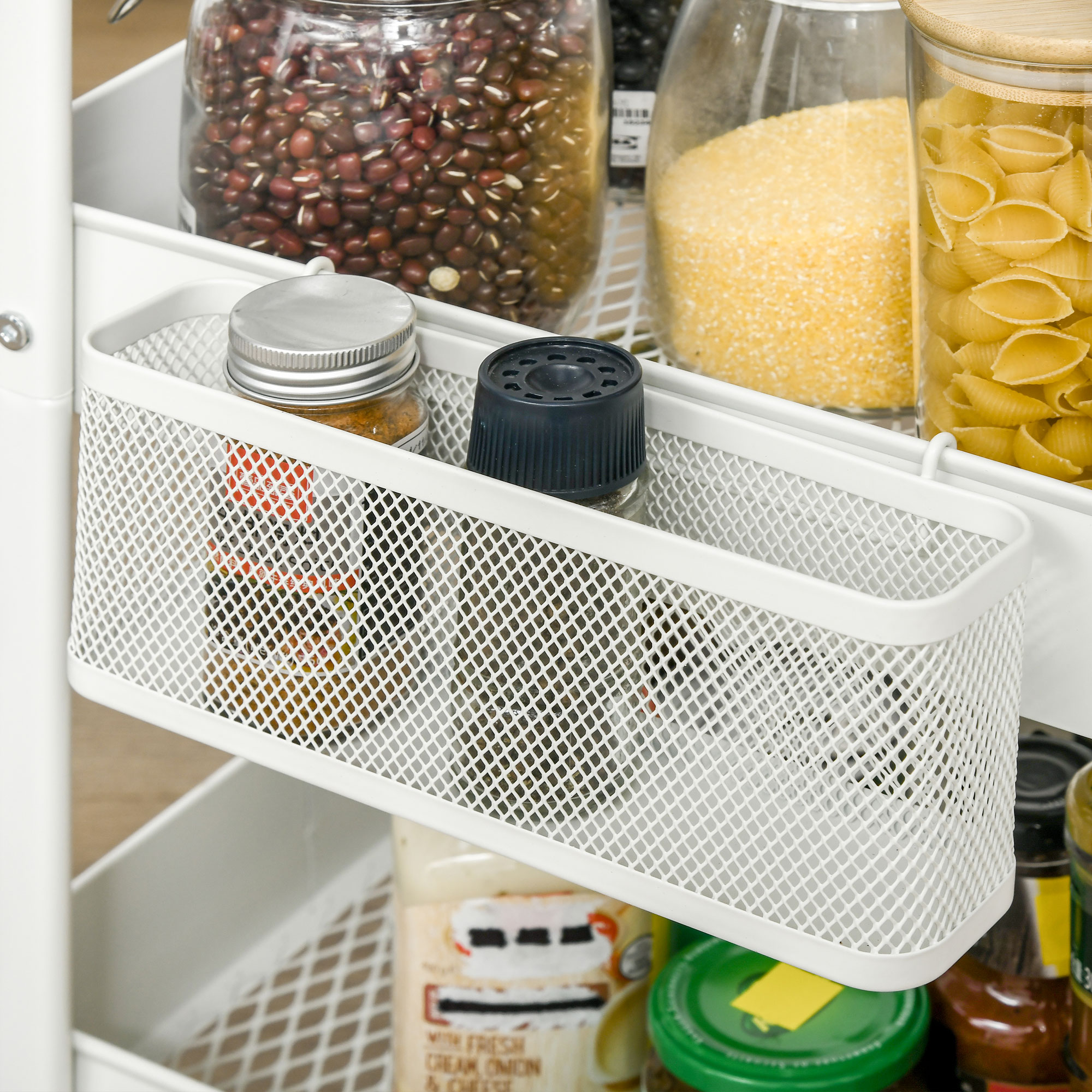 Küchentrolley mit Lochtafel, Handtuchhaltern und Aufbewahrungskörben, 51,5 cm x 32 cm x75,6 cm, Weiß