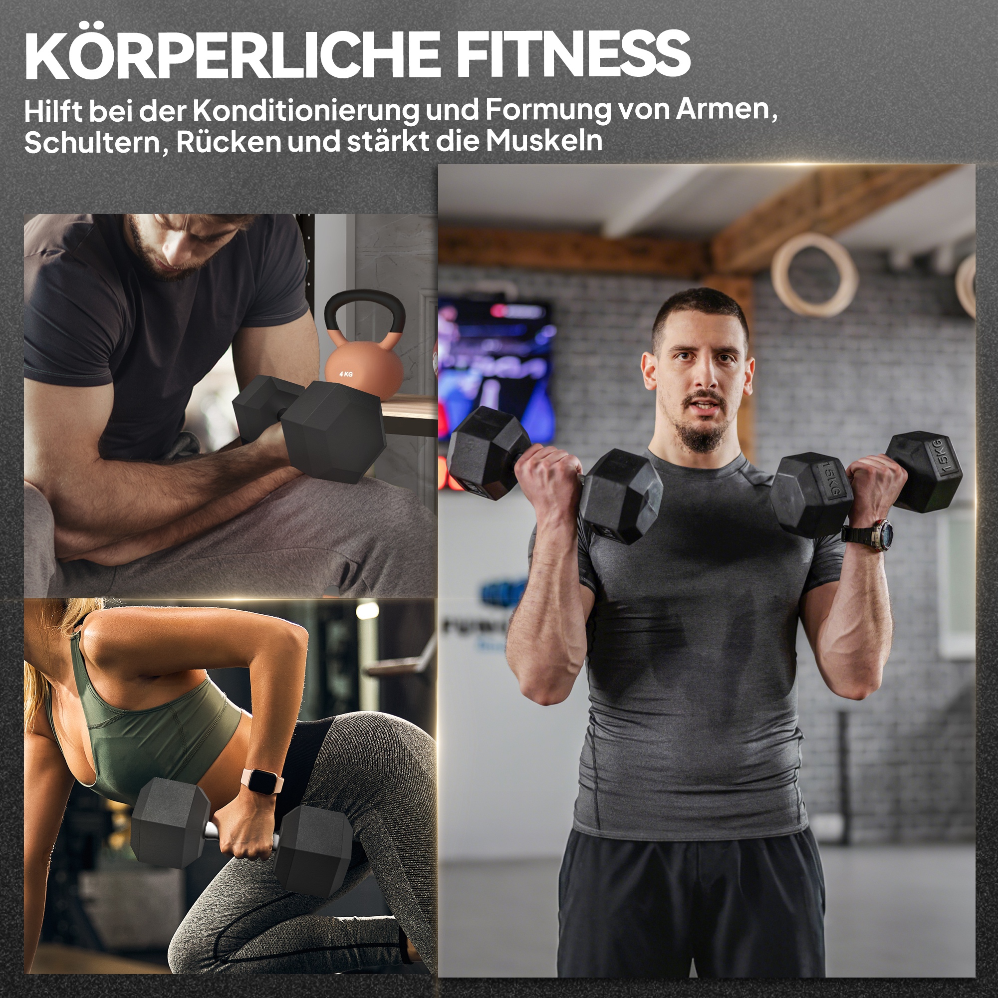 Hanteln mit gerändeltem Griff, Kurzhantel aus Gusseisen, 2 x 15kg, Kurzhanteln für Männer und Frauen