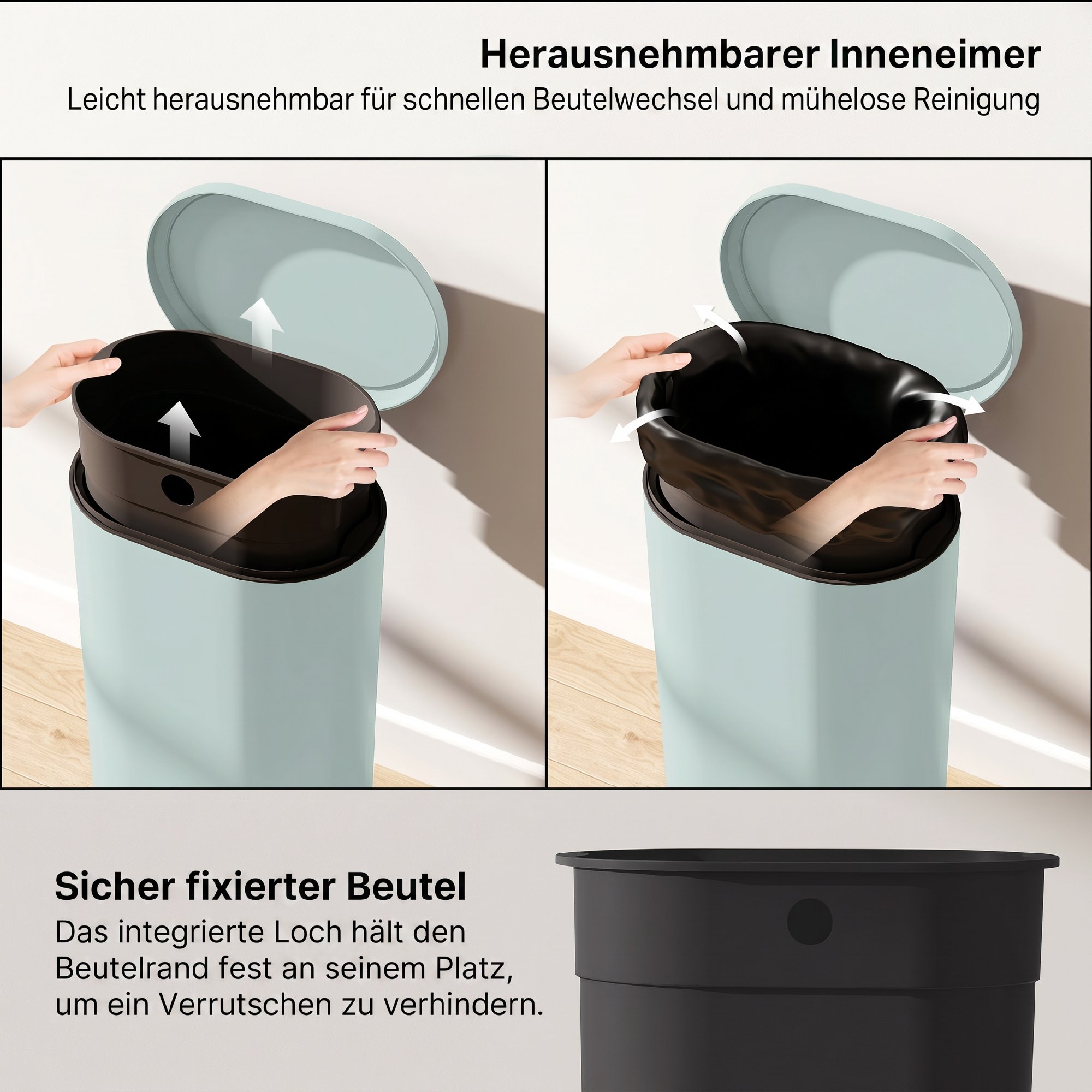 Mülleimer Küche 30 Liter Treteimer mit Soft-Close-Deckel, Pedal aus Metall, Grün, 36,5 X 31 x 61 cm