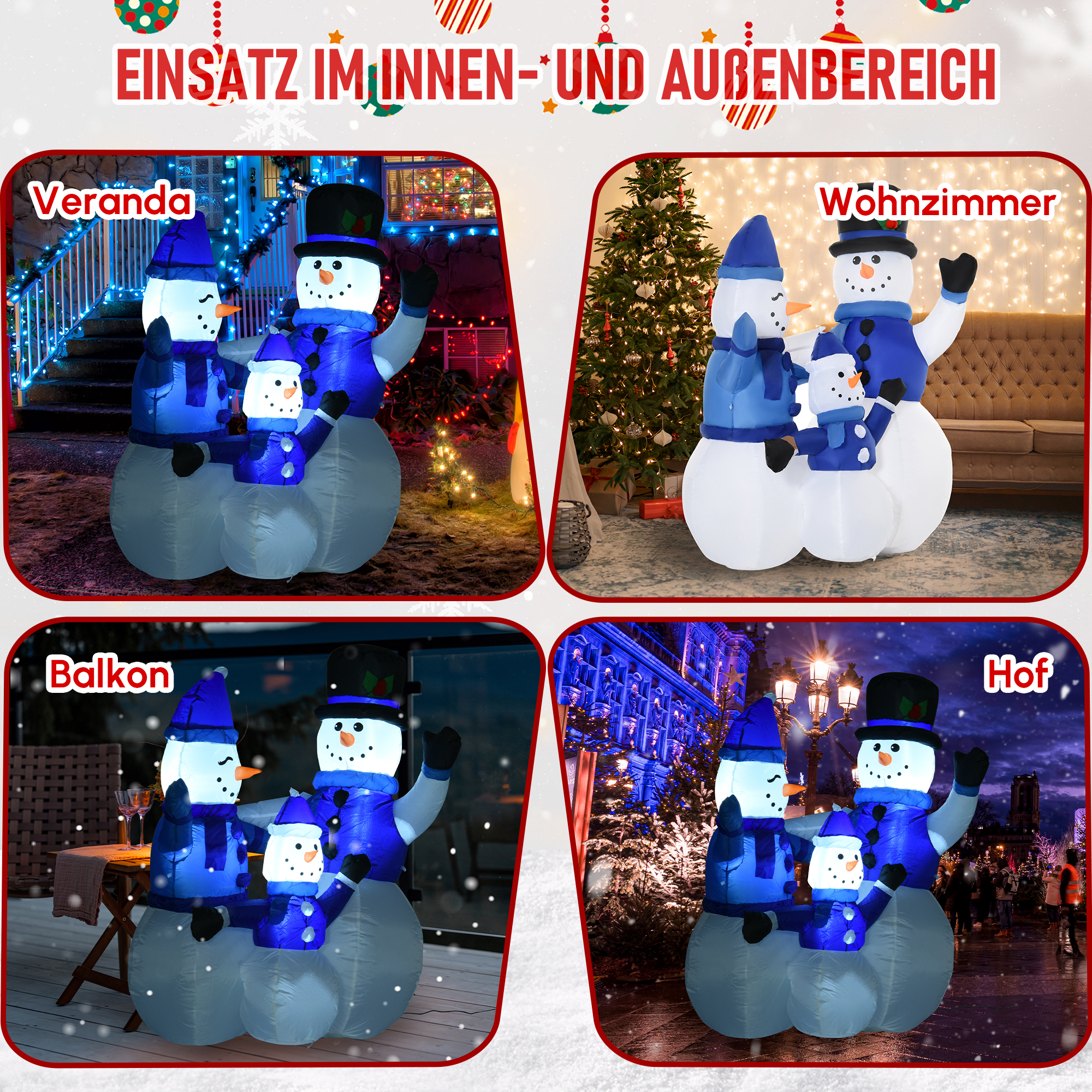 Schneemänner Schneemann Weihnachtsdekoration, LED-Lichter, 1,8 m, inkl. Gebläse, selbstaufblasend