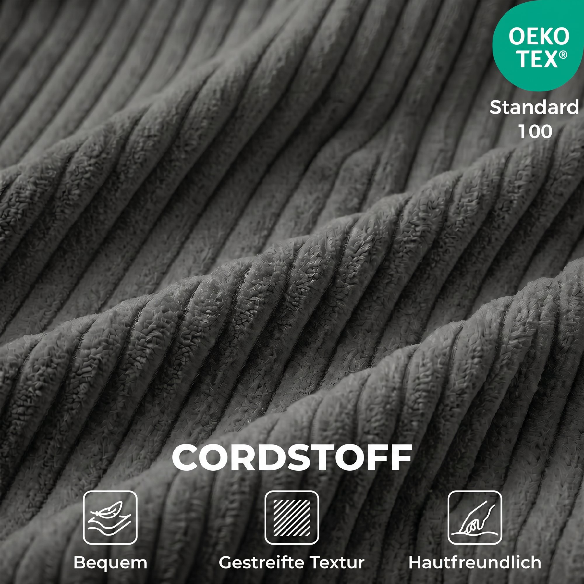 Bodenstuhl mit Rückenstütze, Cord Boneless Cloud Faltbares Schlafsofa mit dickem Polster, Dunkelgrau