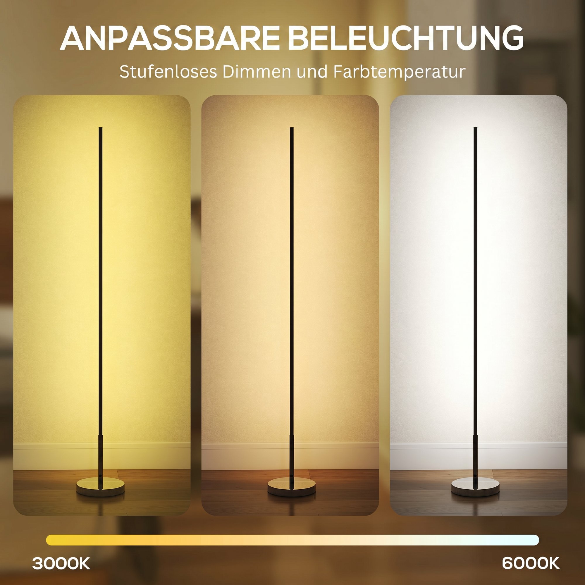 LED Stehlampe Wohnzimmer mit einstellbarer Farbtemperatur für Schlafzimmer, Büro, 20 x 20 x 150 cm