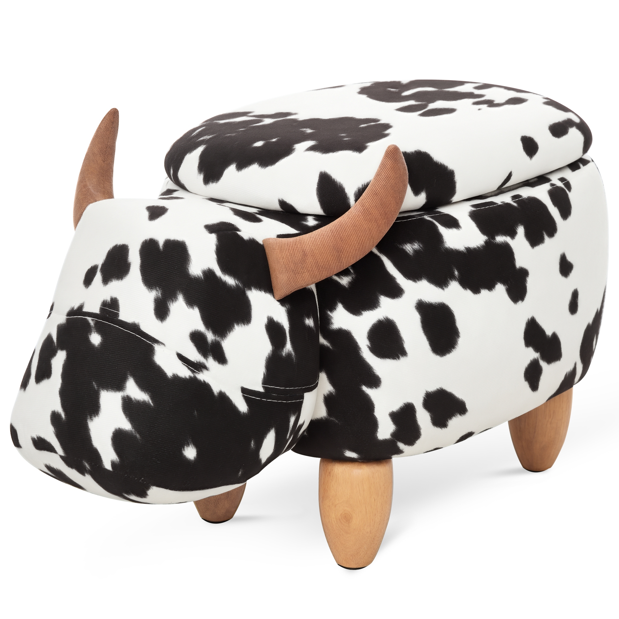 Tierhocker, Dekohocker mit Stauraum, Polsterhocker, Sitzhocker, Sitzbank mit Tier-Design, für Wohnzimmer, Schweinchen Fußbank, Schwarz+Weiß, 62 x 35 x 36 cm