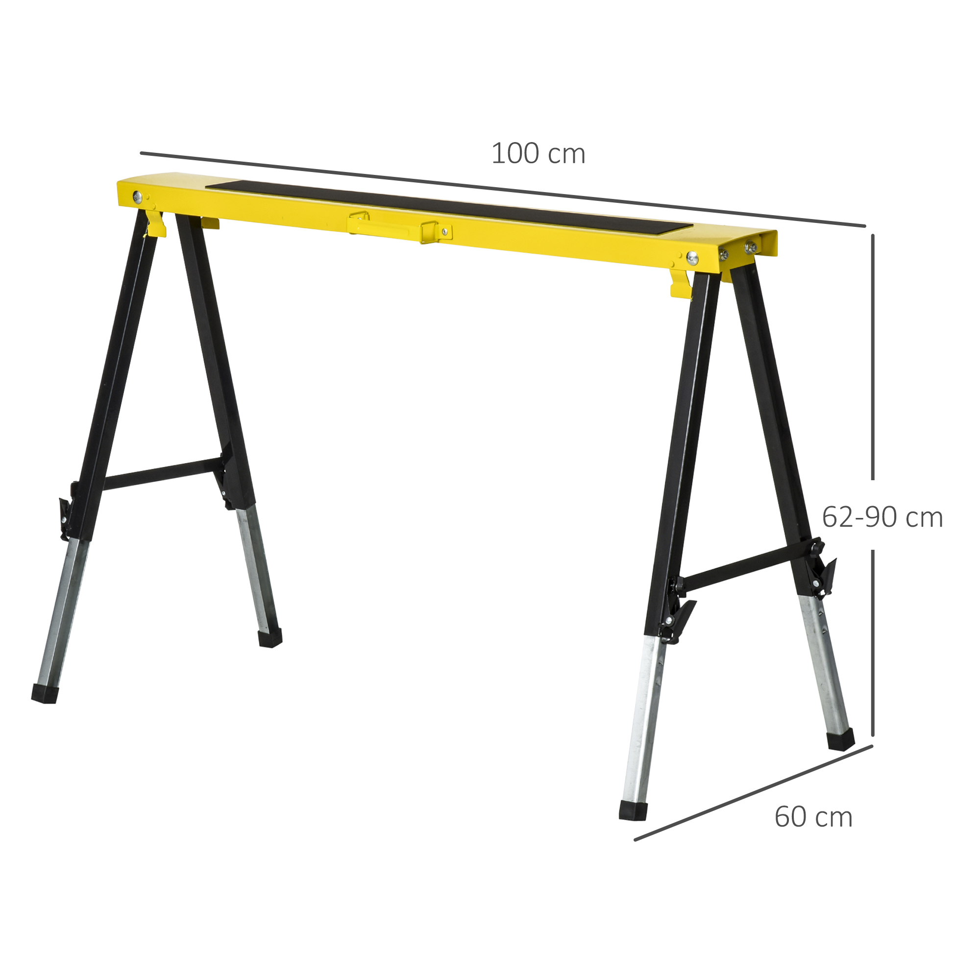 2er-Set Sägepferd Arbeitsbock Unterstellbock Klappbar rutschfest Stahl Gelb Schwarz 100 x 49 x 62-90 cm Belastbarkeit 100 kg