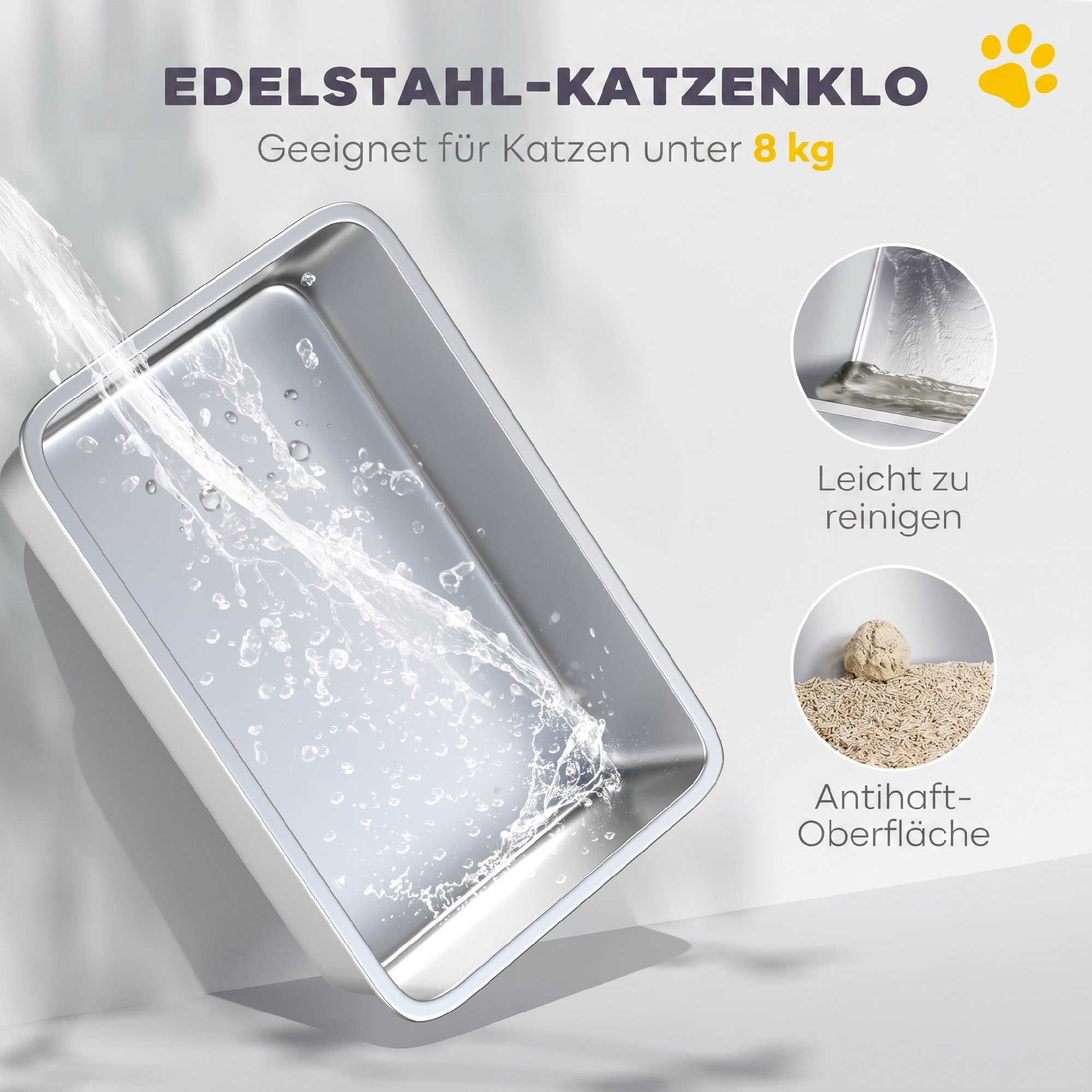 Katzenklo, Katzentoilette mit Deckel, Streuschaufel, vorne Eingang und ober Ausgang Edelstahl bis 8 kg