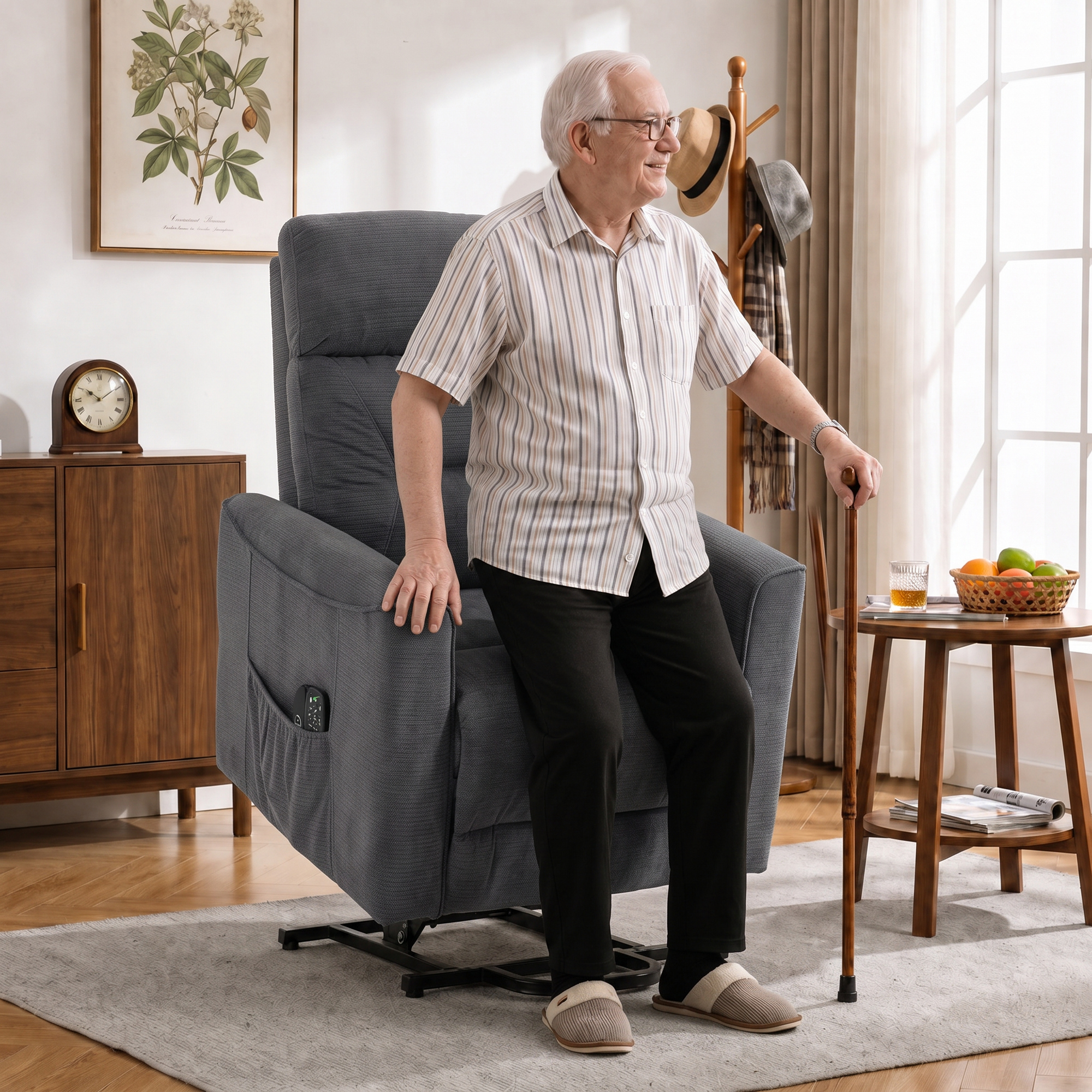 Relaxsessel mit elektrischer Aufstehhilfe, Massage & Wärme, Chenille-Sessel mit Federkern, Dunkelgrau