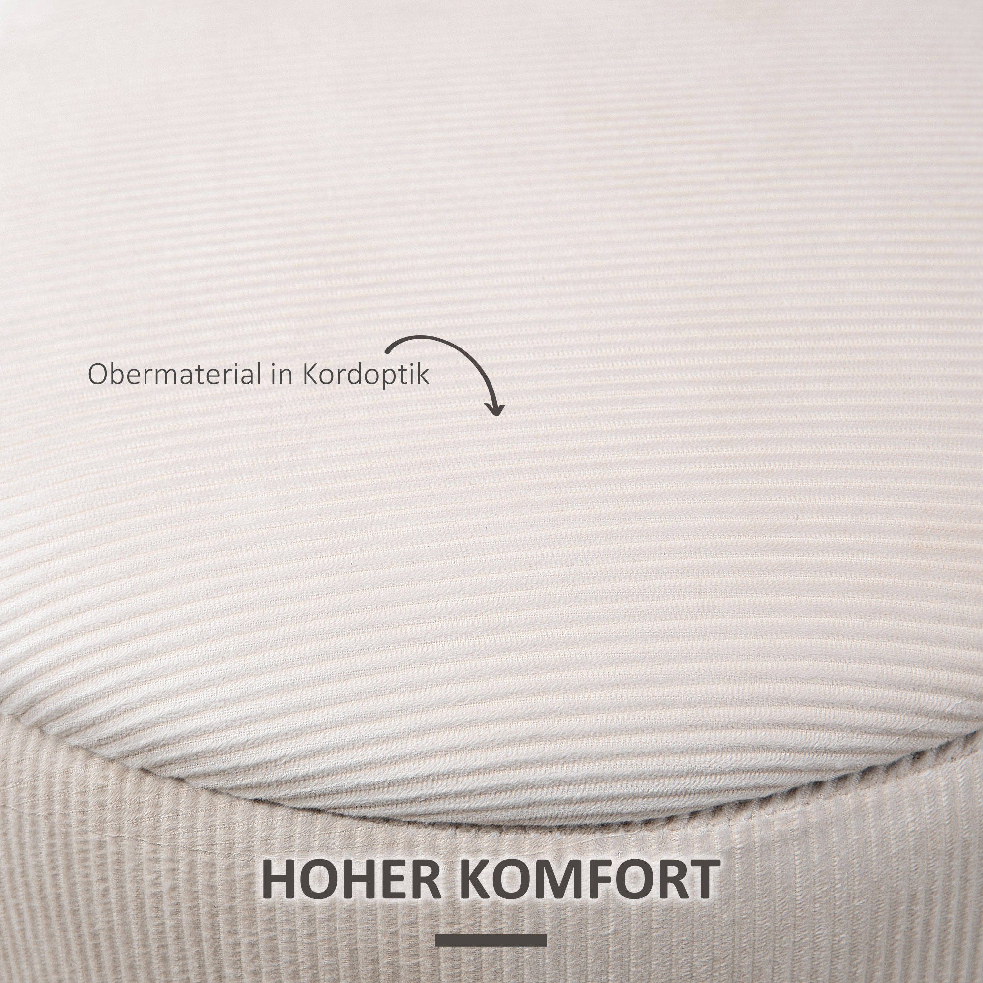 Hocker Ottomane, Zweier-Set, mit Stauraum, weiche Polsterung, Bezug in Cordoptik, Cremeweiß, 40 x 40 x 41cm