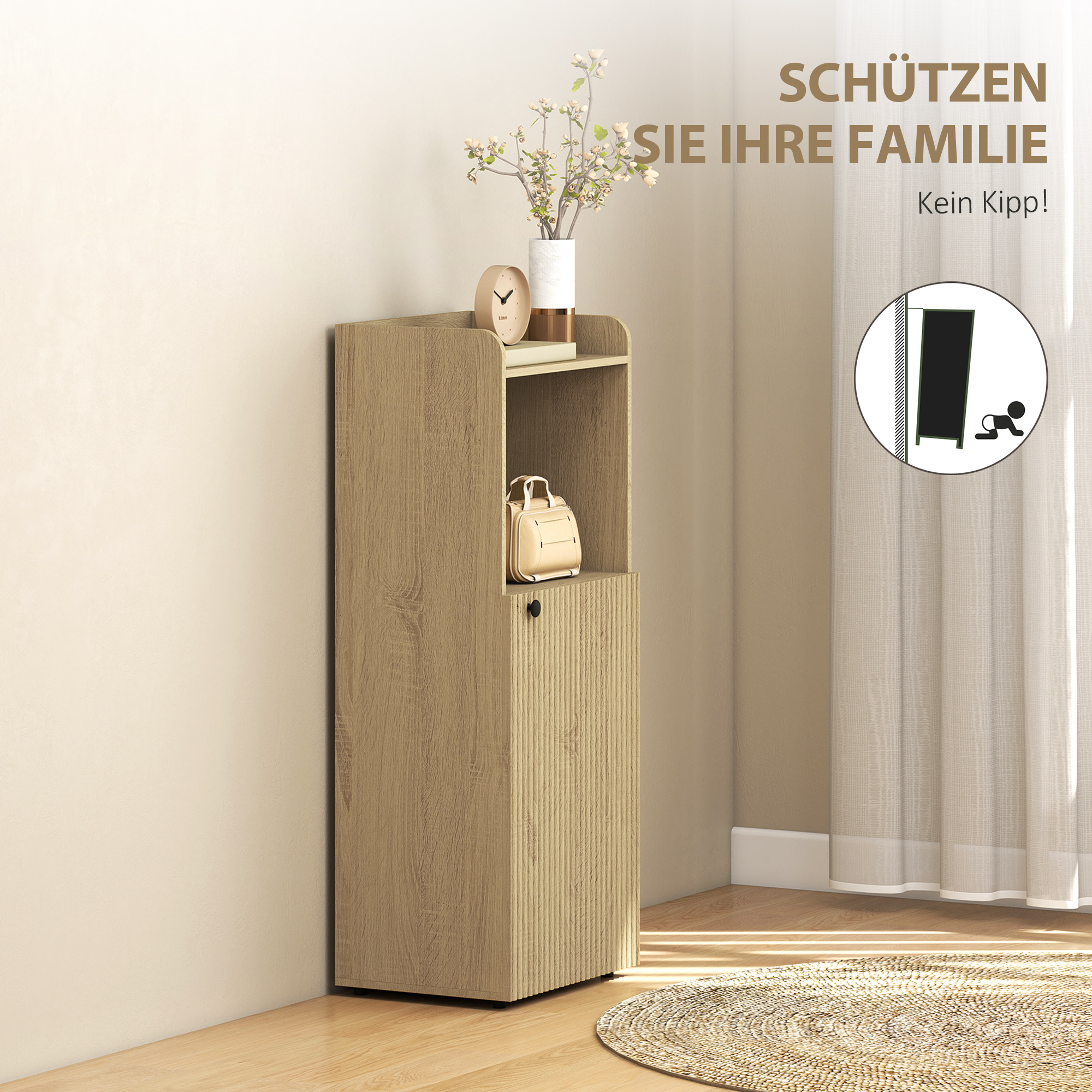 Badezimmerschrank Nischenschrank mit Schrank, offen Regal, verstellbar Regal, Badschrank, 40 x 31 x 104 cm, Gelbeiche