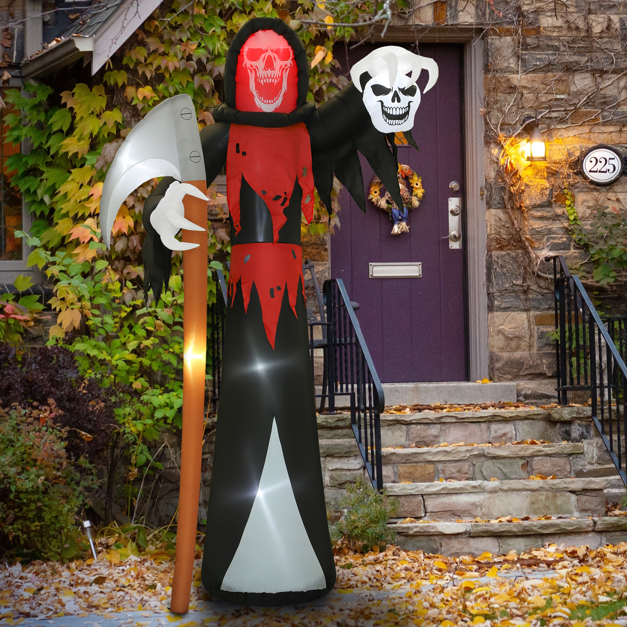 Halloween-Dekoration 3,7 m riesiger Sensenmann mit LED-Beleuchtung Leuchtende Luftfigur für Outdoor Halloween-Dekoration 3,7 m riesiger Sensenmann mit LED-Beleuchtung Leuchtende Luftfigur für Outdoor