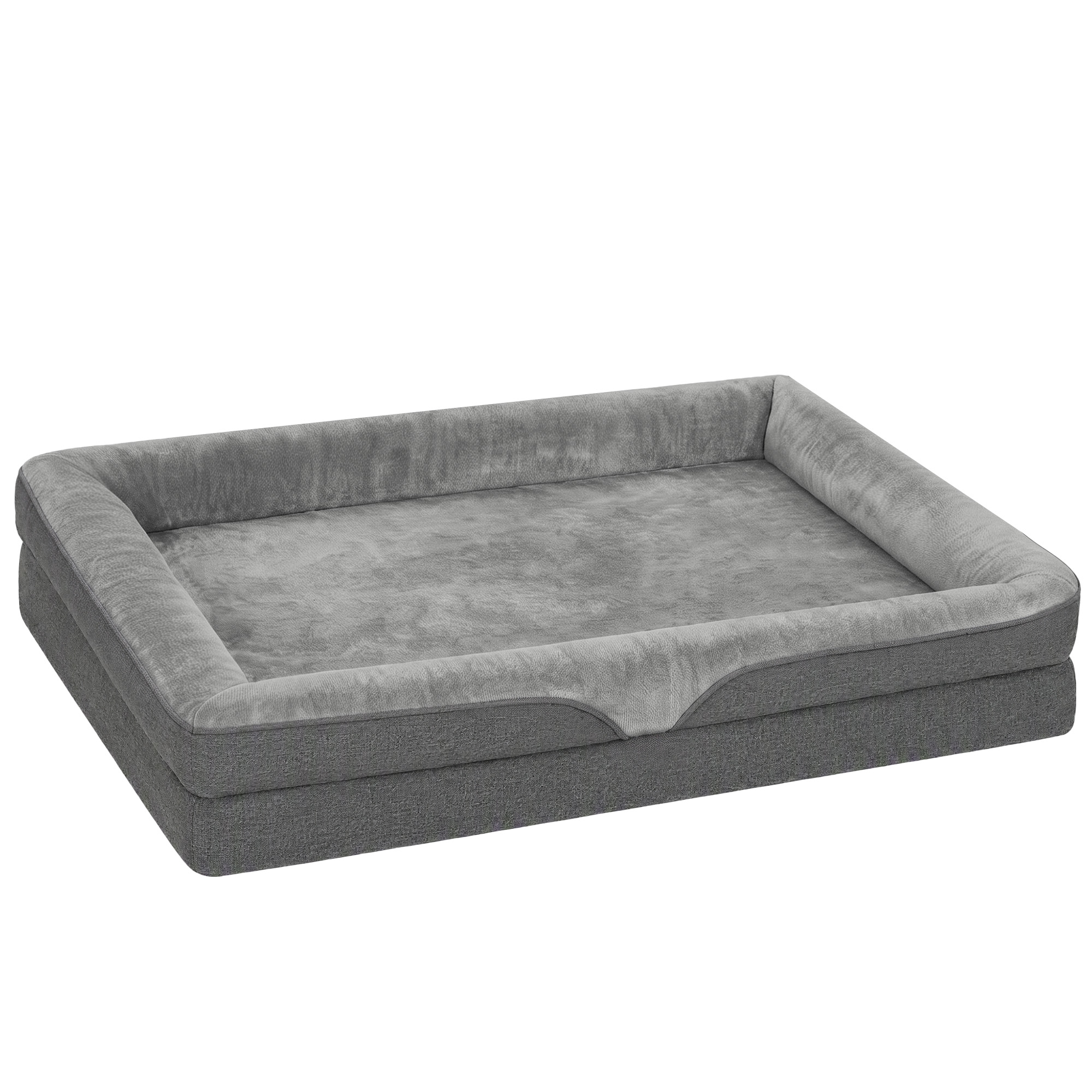 Hundebett mit Erhöhte Ränder rutschfester Unterseite Leinenoptik Waschbar Hundekissen spritzwasserabweisend 91x68x16cm