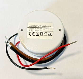 LED-Trafo "CT-12E-V2R", 0,5-12W rund / Ein 220-240V, Aus 12V= Konstantspannung