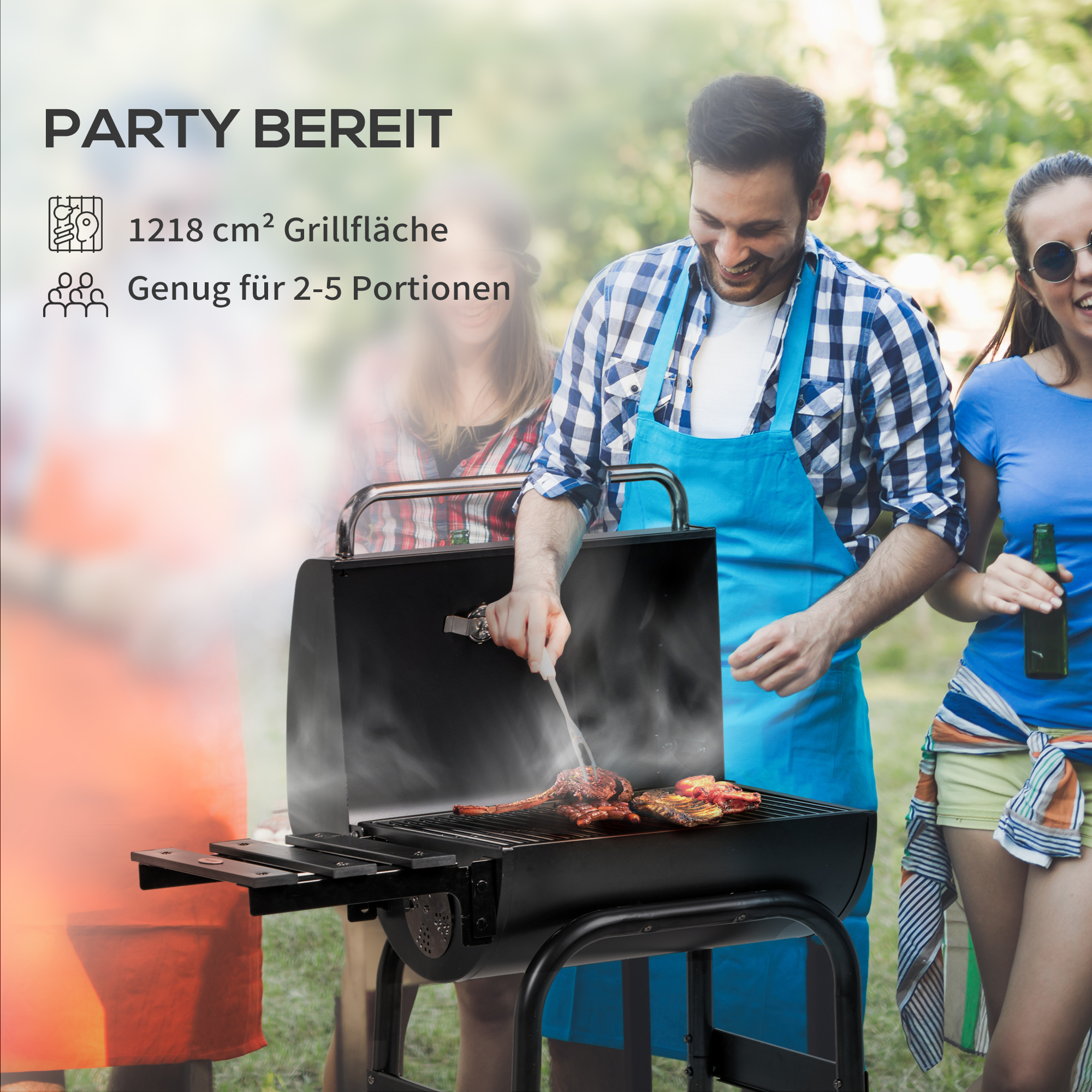 Holzkohlegrill Smoker BBQ-Grill, 1 Ablage,inkl. Thermometer, 83 x 46.5 x 115 cm, Schwarz
