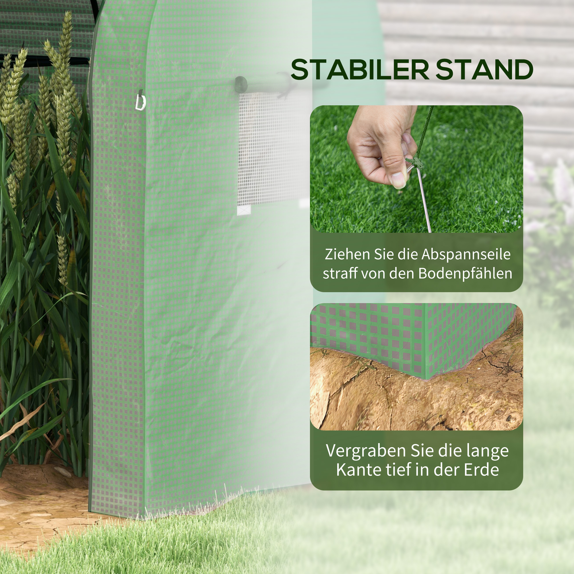 Mini-Gewächshaus Gewächshaus Treibhaus, 2 Pflanzbereiche, aufrollbare Türen, 185 x 94 x 150 cm, Grün