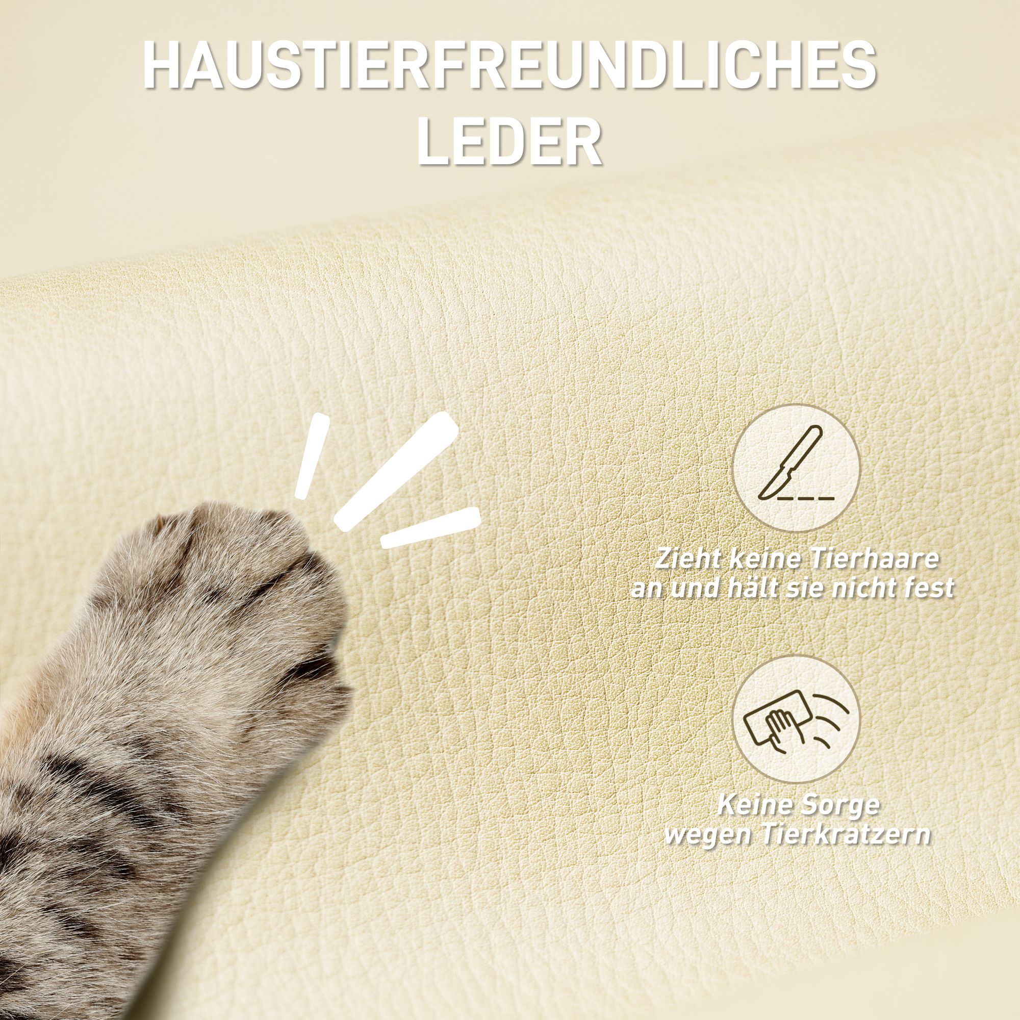 Ergonomischer Bürostuhl mit Fußstütze, Kunstleder-Bezug, rollbar, drehbar, Metall, Beige+Schwarz