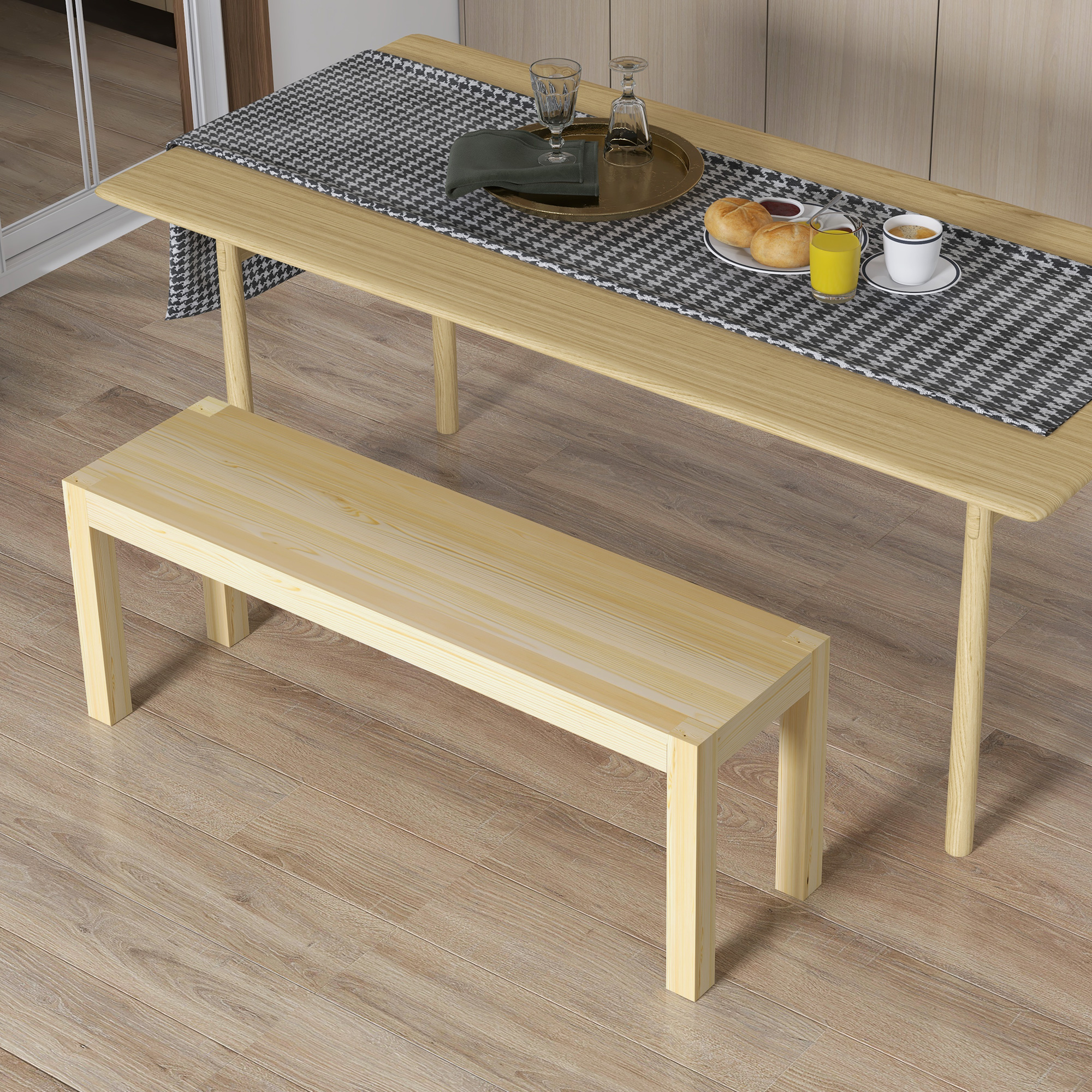 Sitzbank Holzbank Küchenbank, Massivholz, 3-Sitzerbank, 120 cm x 33 cm x 45 cm, Natur