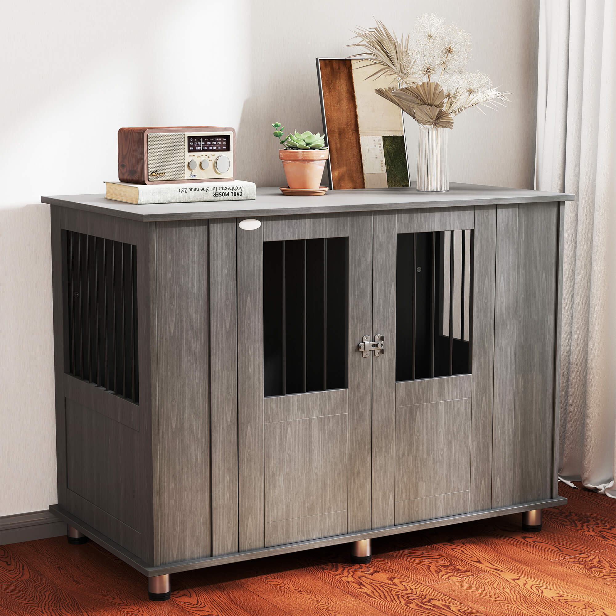 Hundekäfig Hundebox, 2 Türen, inkl. Verriegelung,116 cm x 60 cm x 87 cm, Grau