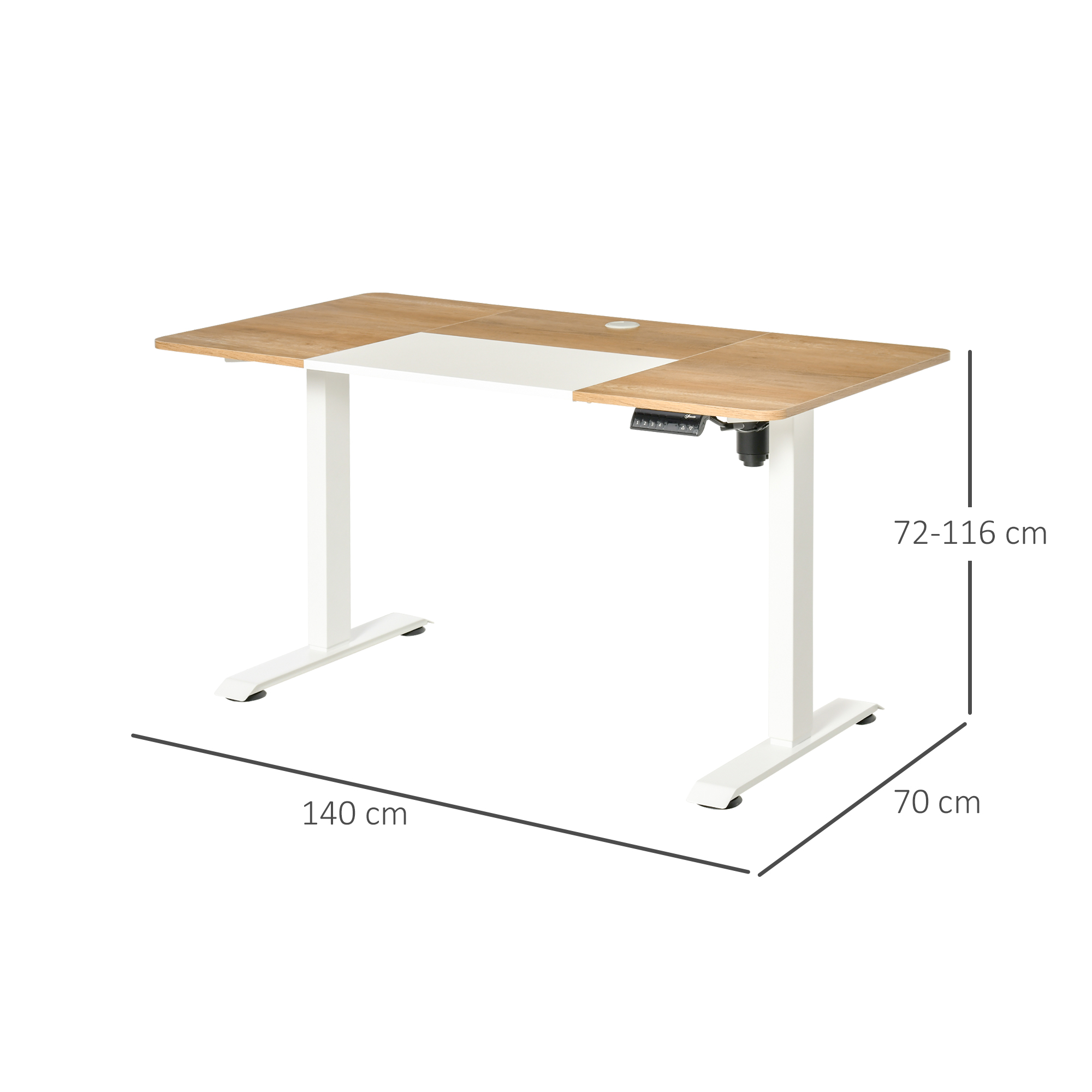 höhenverstellbarer Schreibtisch elektrisch 140 x 70 cm Computertisch mit 4 Memory-Steuerung, 4 tlg. Tischplatte, Steh-Sitz Tisch mit Anti-Kollision, Überhitzungsschutz Weiß