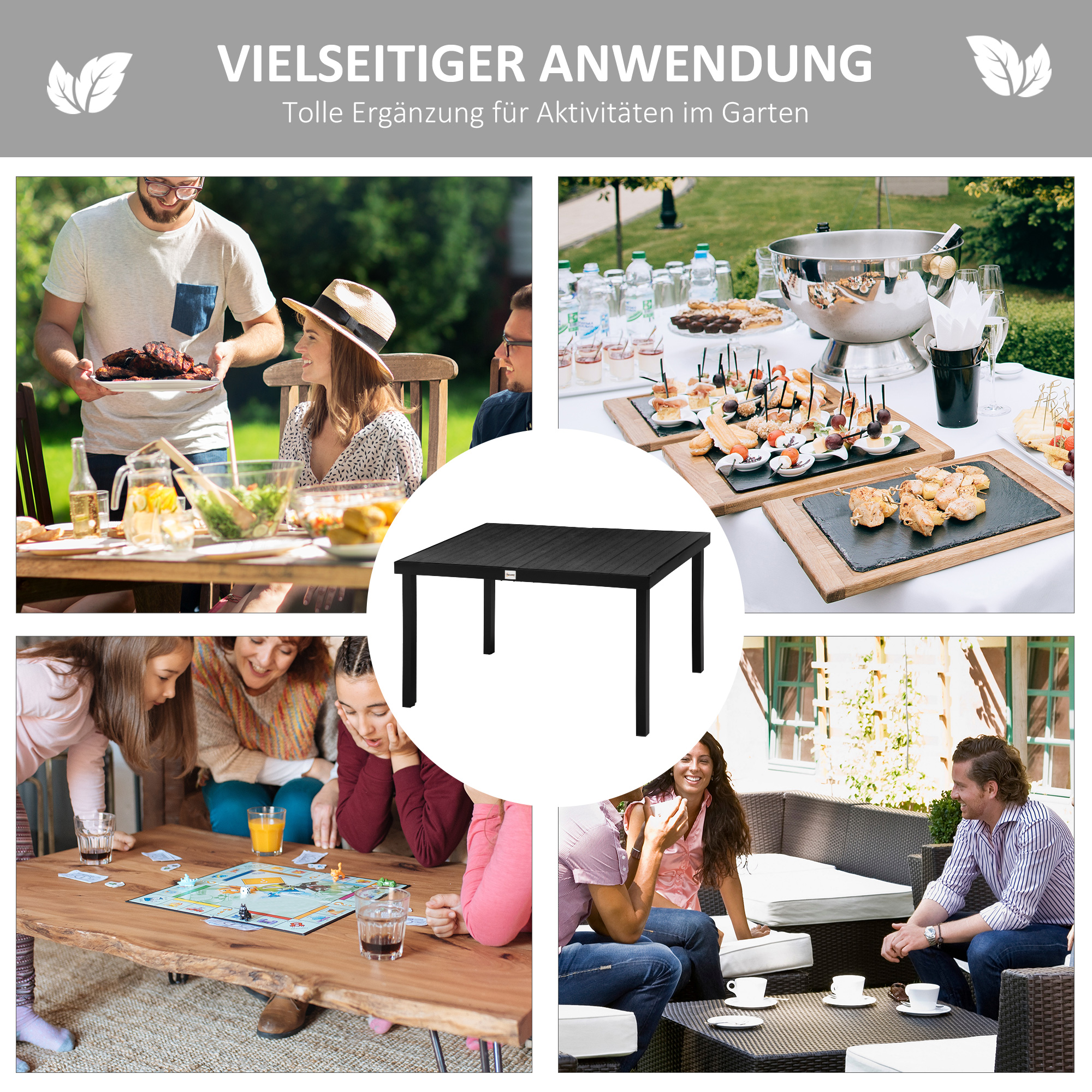 Gartentisch für 6 Personen Esstisch Aluminiumtisch Gartenmöbel Loungemöbel pflegeleicht Kunststoff Schwarz 140 x 90 x 74 cm