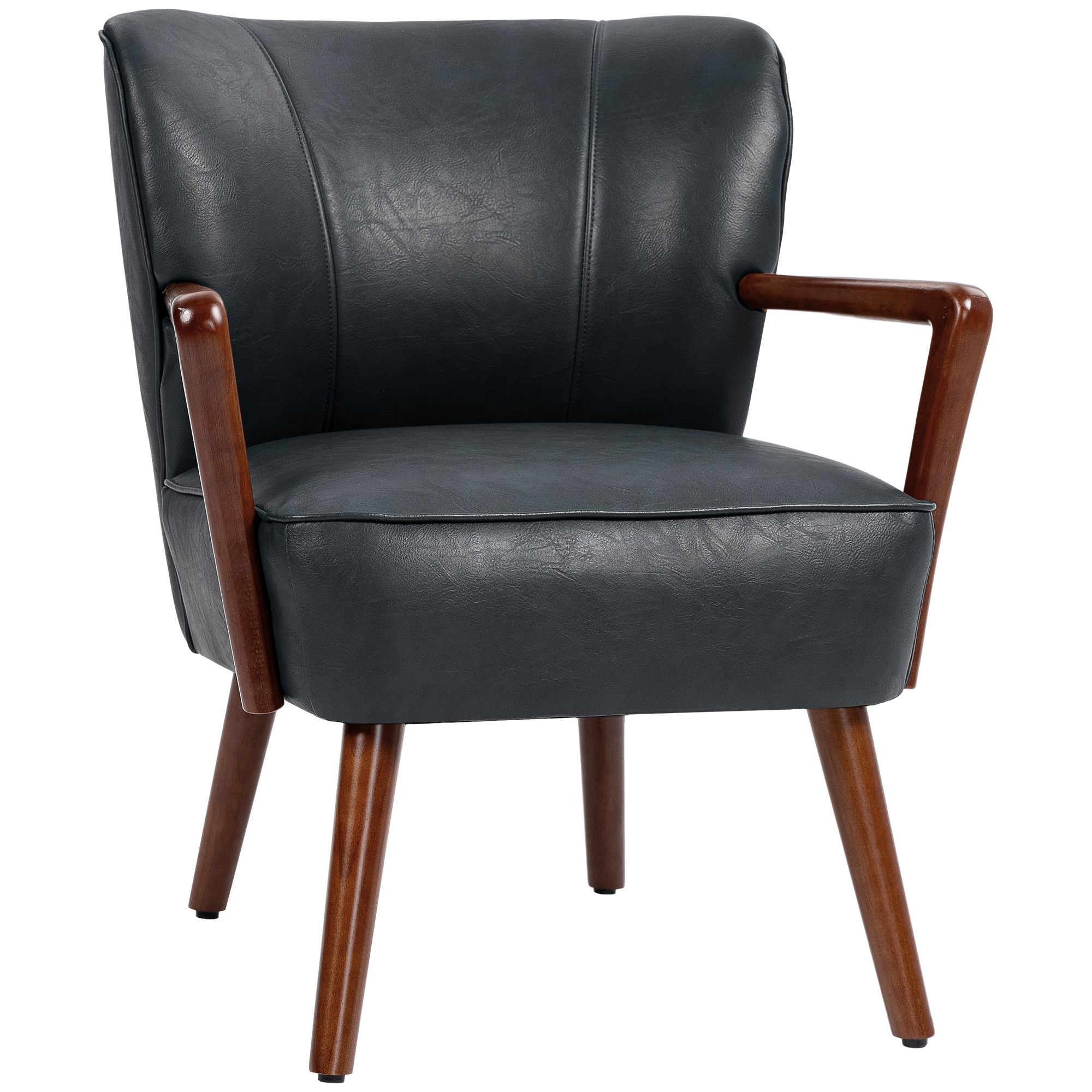 Akzentsessel, breiter Sitz, Lederoptik, Holzrahmen, bis 120 kg, 67x77x80 cm, Schwarz
