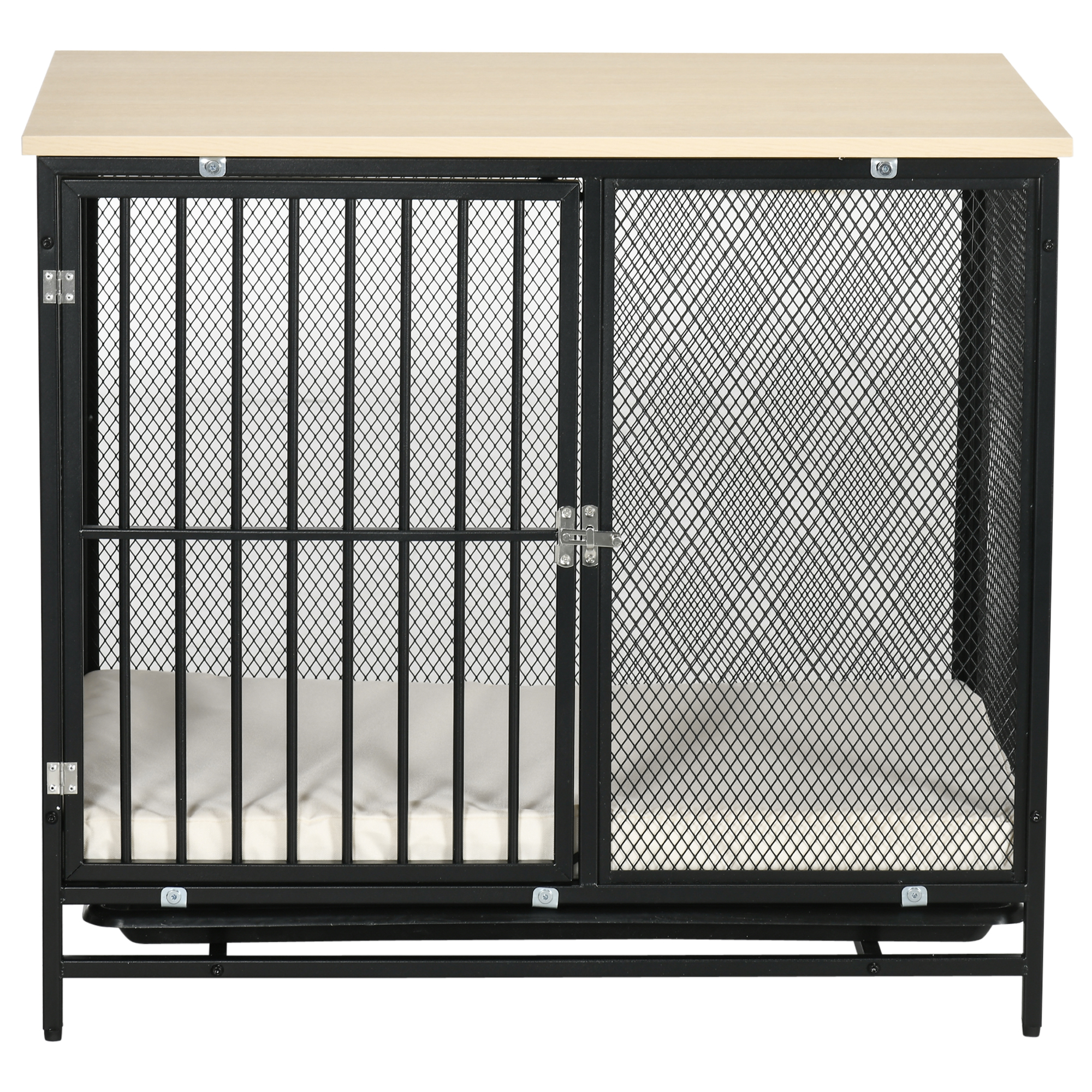 Hundekäfig, Hundebox, wasserabweisende Matte, herausnehmbare Bodenwanne, verriegelbar, Schwarz, 80 x 55 x 71 cm