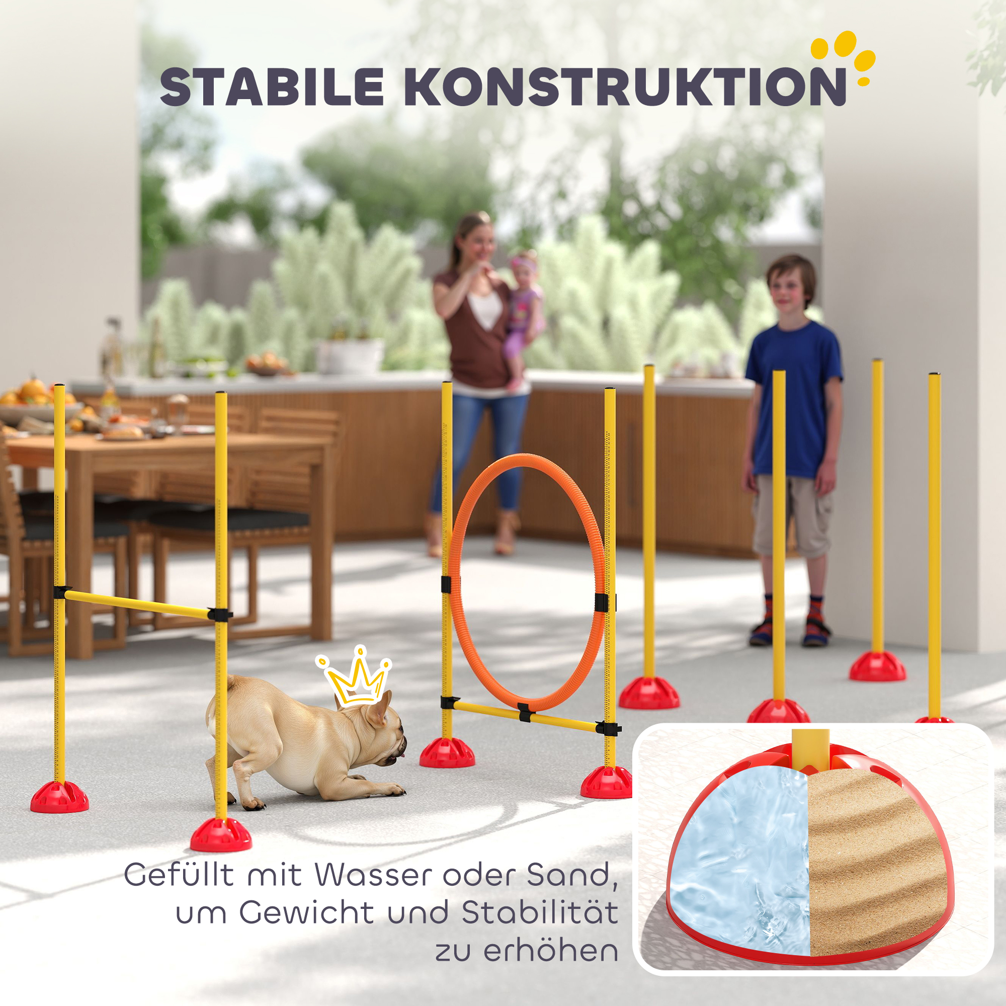 Agility Set Hunde 3-teiliges befüllbar Agility-Ausrüstung für Hundetraining Steckhürdenset mit Slalomstangen