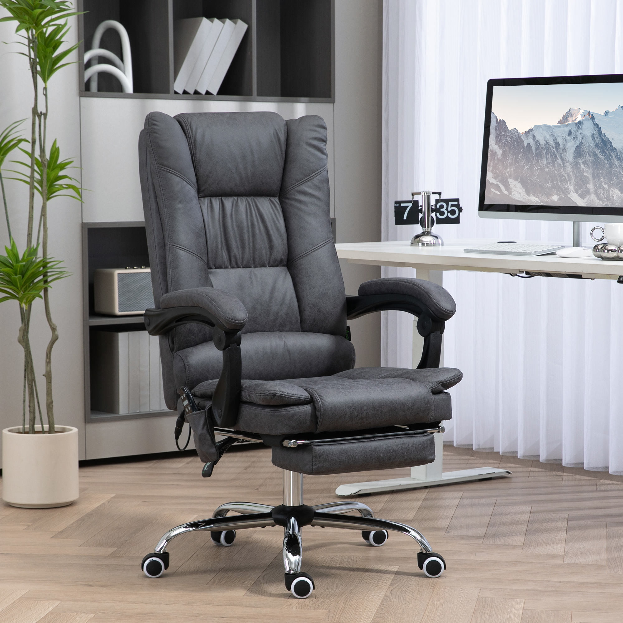 Massagstuhl Bürostuhl mit Massagefunktion, inkl. Fußstütze, höhenverstellbar, 64 cm x 70 cm x 118 cm, Schwarz