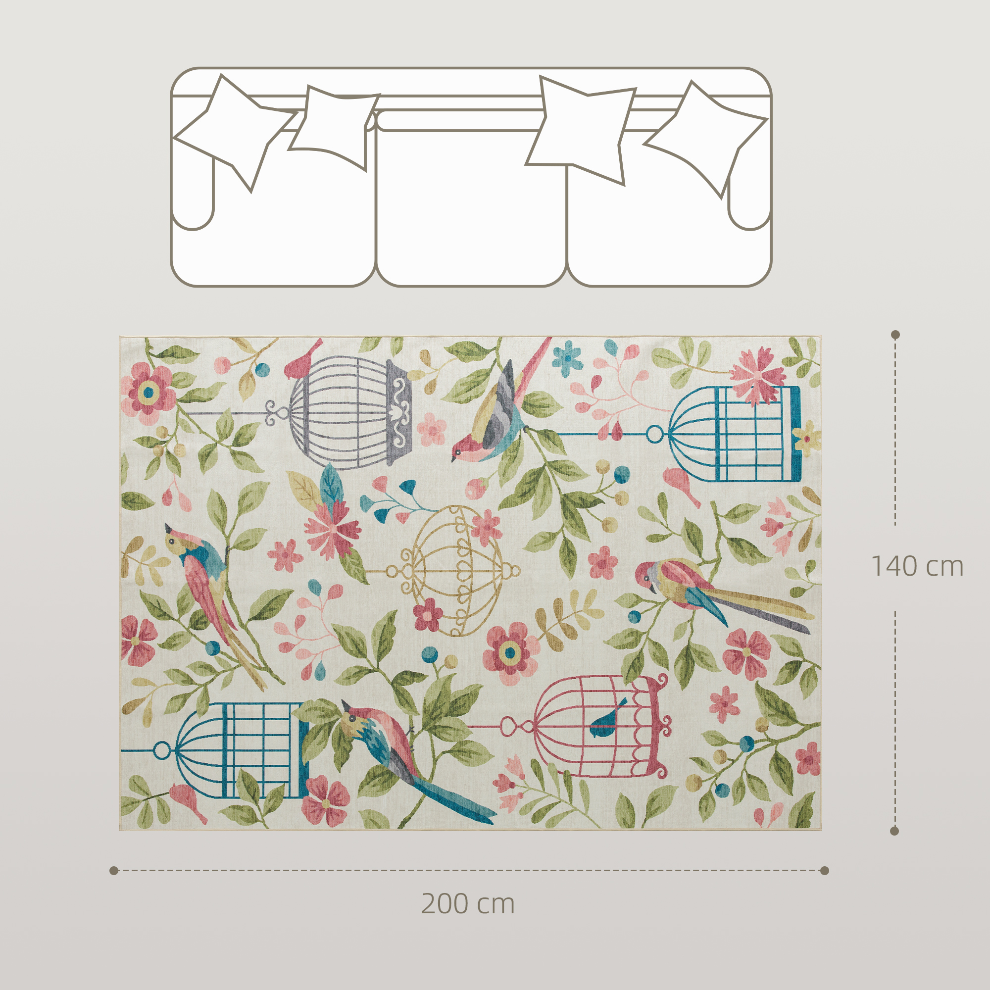 Landteppich, vielseitig einsetzbar, Polyester, leichte Pflege, rutschfest, Bunt