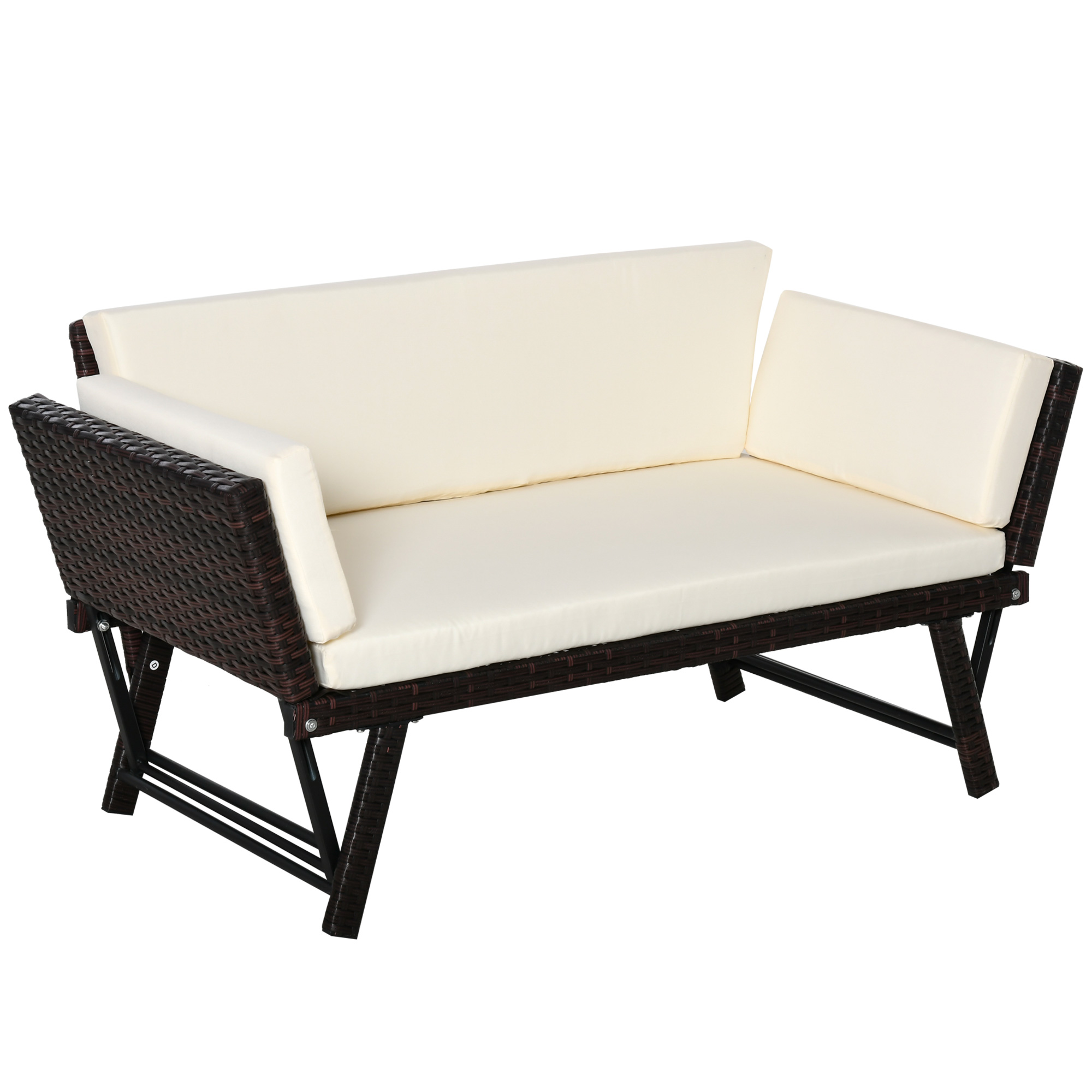 Polyrattan Gartensofa 2 Sitzer Gartenmöbel Loungesofa Gartenbank Gartenliege klappbar Armlehnen Stahl Braun 129 x 63 x 67 cm
