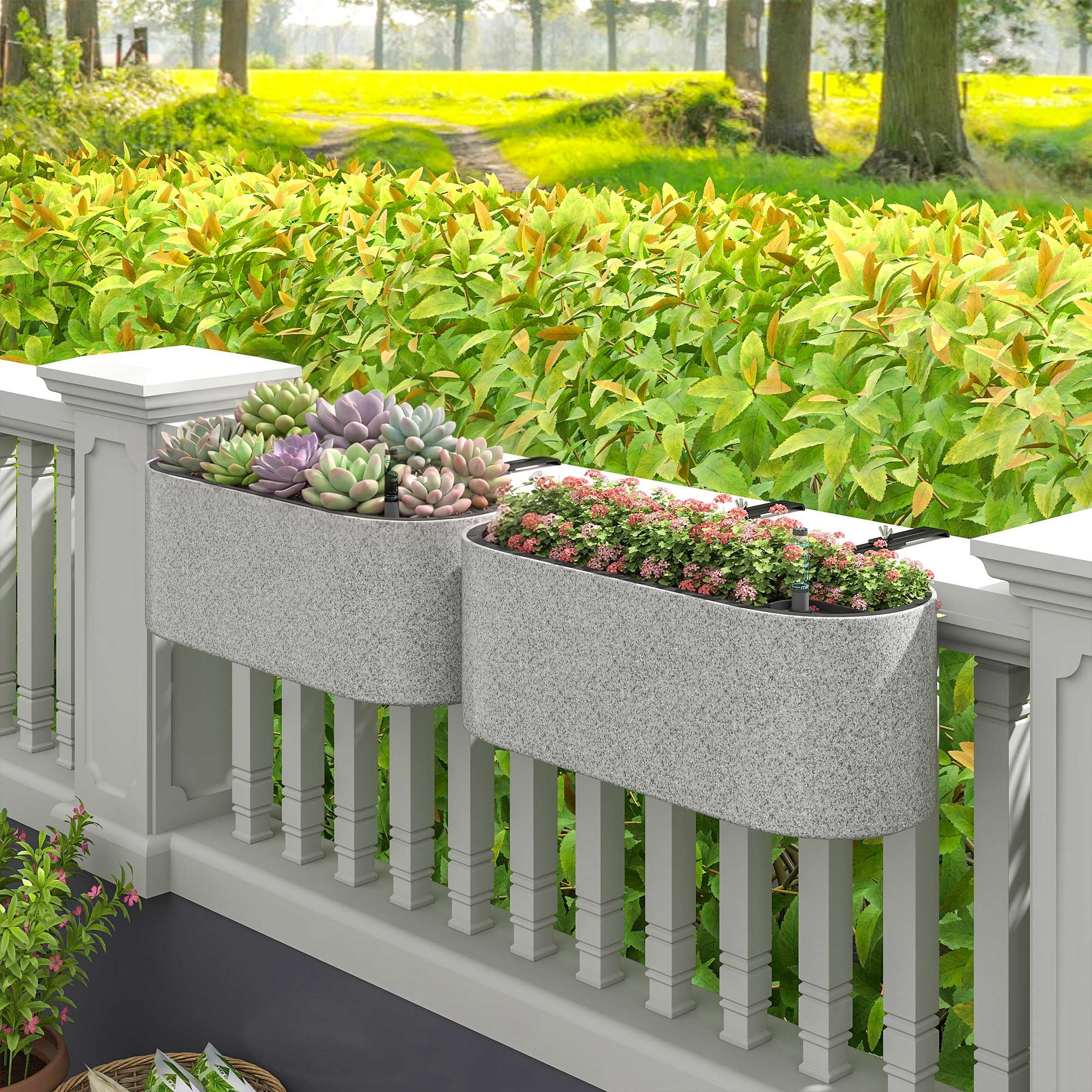 2er Set Blumentopf Hängend Pflanzkübel mit Ablaufsystem Loch Haken 42 x 16 x 15 cm Hellgrau