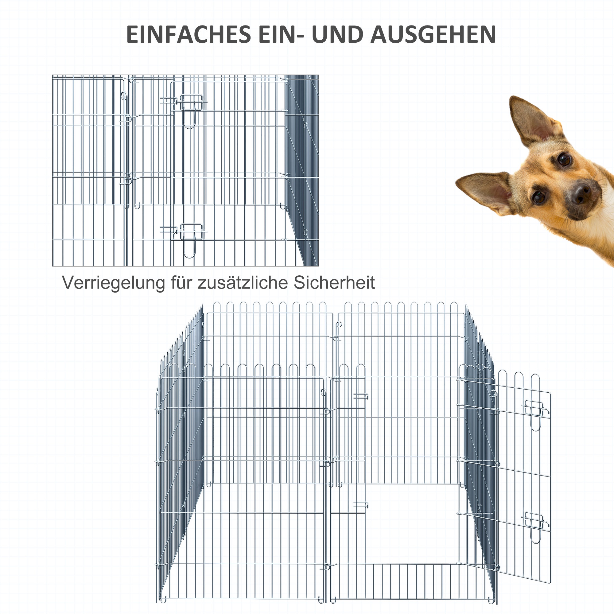 Freilaufgehege Welpenauslauf Welpenzaun Laufstall Welpengitter für Tiere 8-teilig B63 x H91 cm