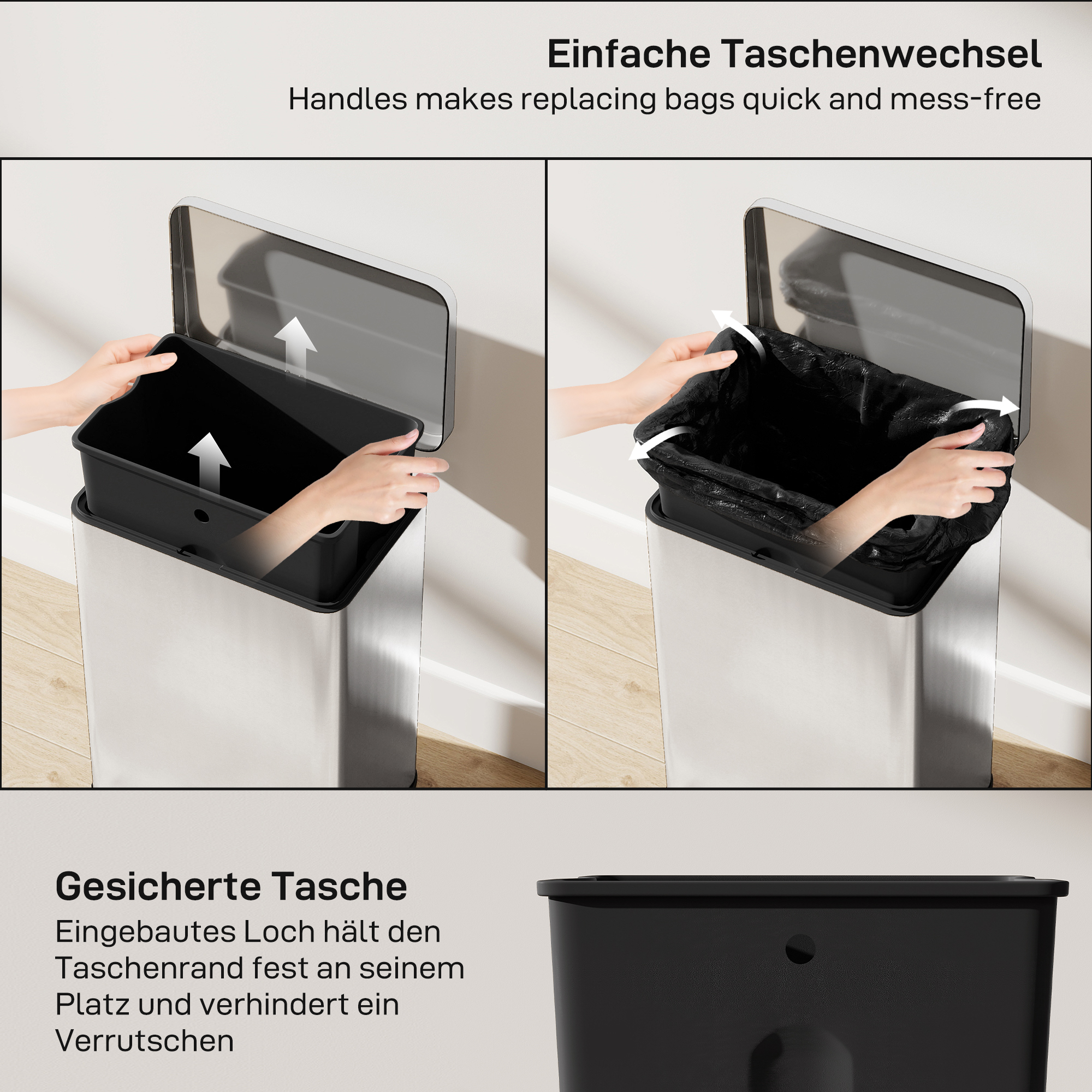 Mülleimer 20 L Treteimer mit Softclose-Deckel, Pedal, abnehmbar Inneneimer Silber, 34,2 x 30,6 x 44,2 cm