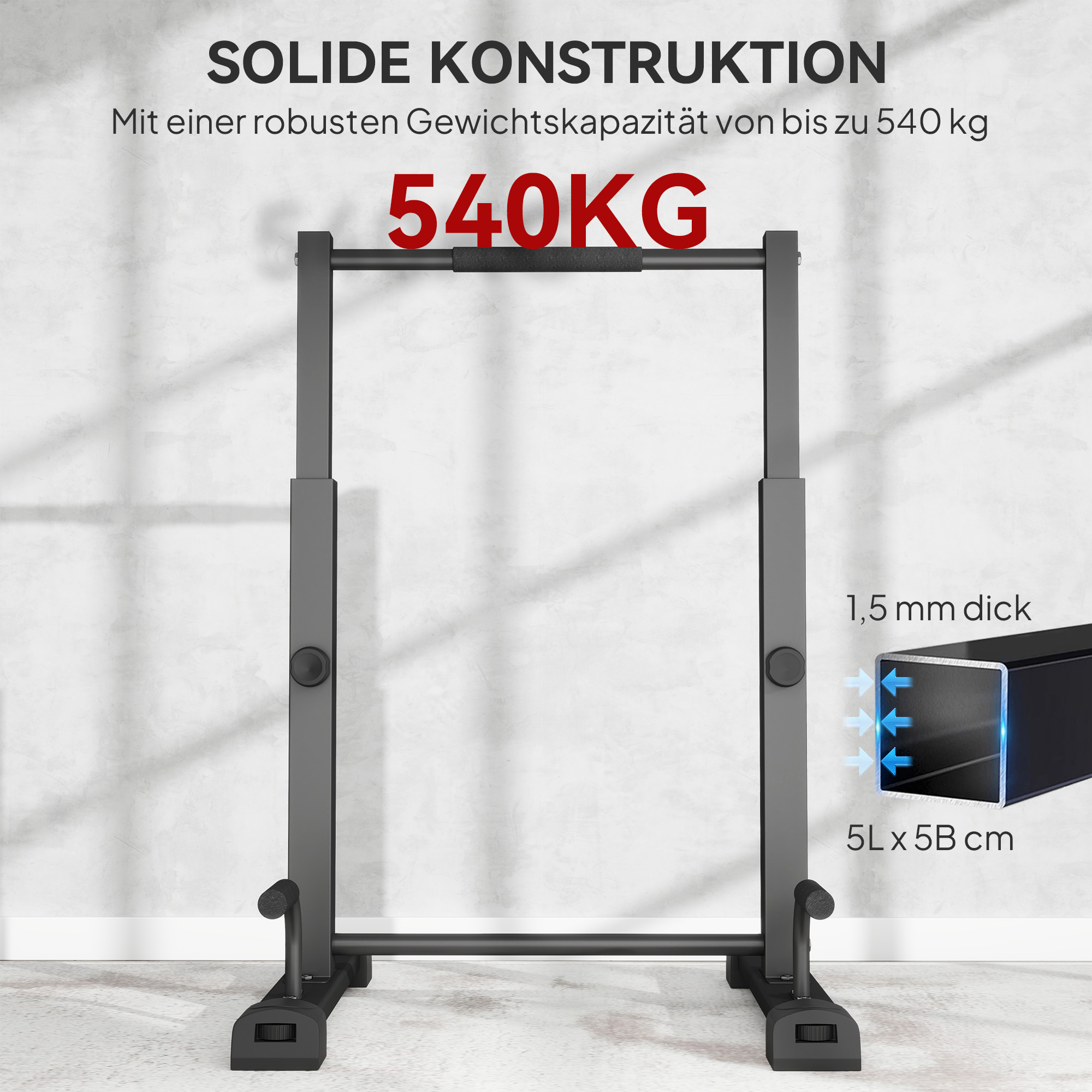 Dip-Station, Liegestütz-Ständer, 93-117 cm höhenverstellbar, 540 kg Belastbarkeit, Ganzkörper-Training, Schwarz