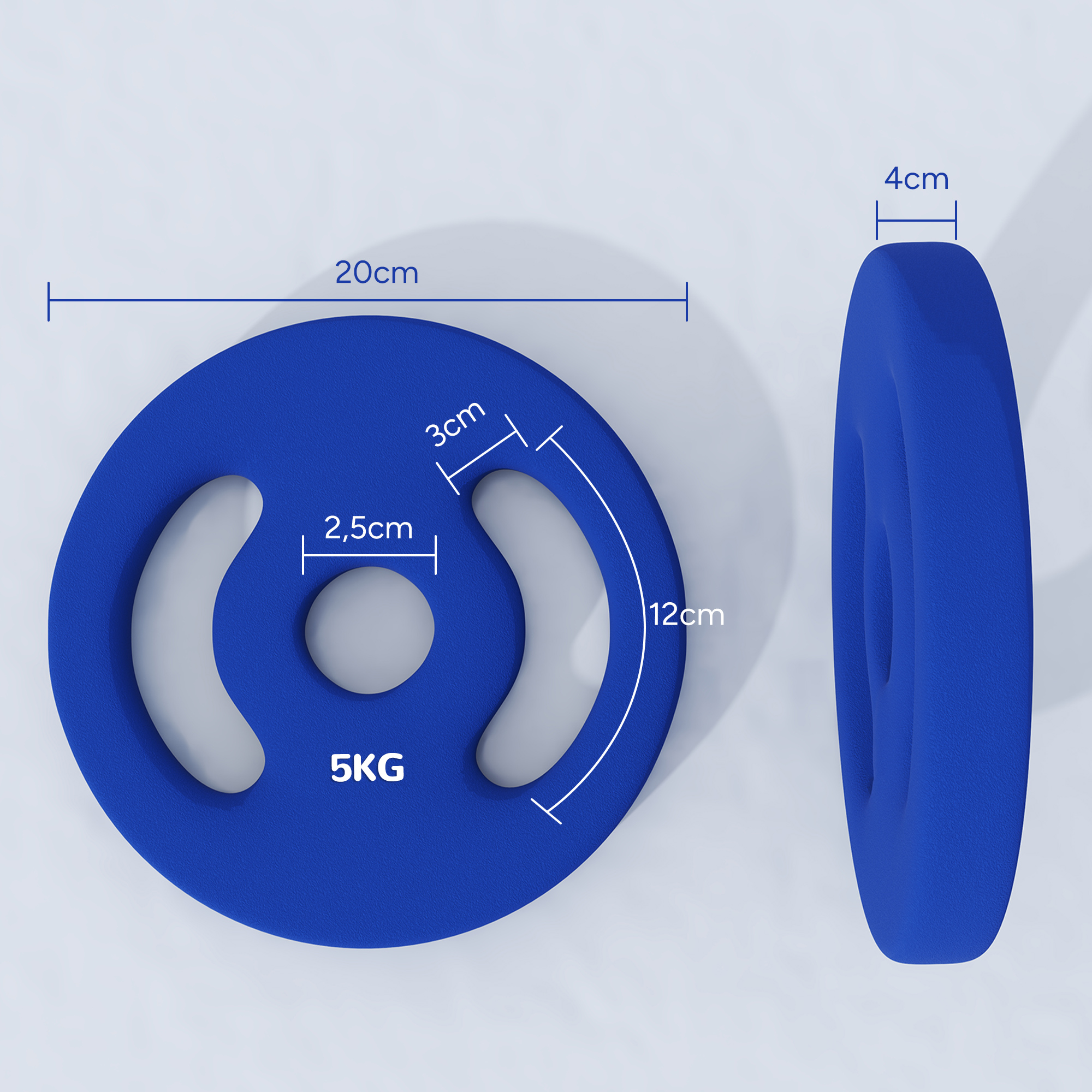 2 x 5 kg Gewichtsplatten mit praktischen Handgriffen, Gewichts-Set für Home-Gym, Fitnessstudio, Stärke-Training, Blau