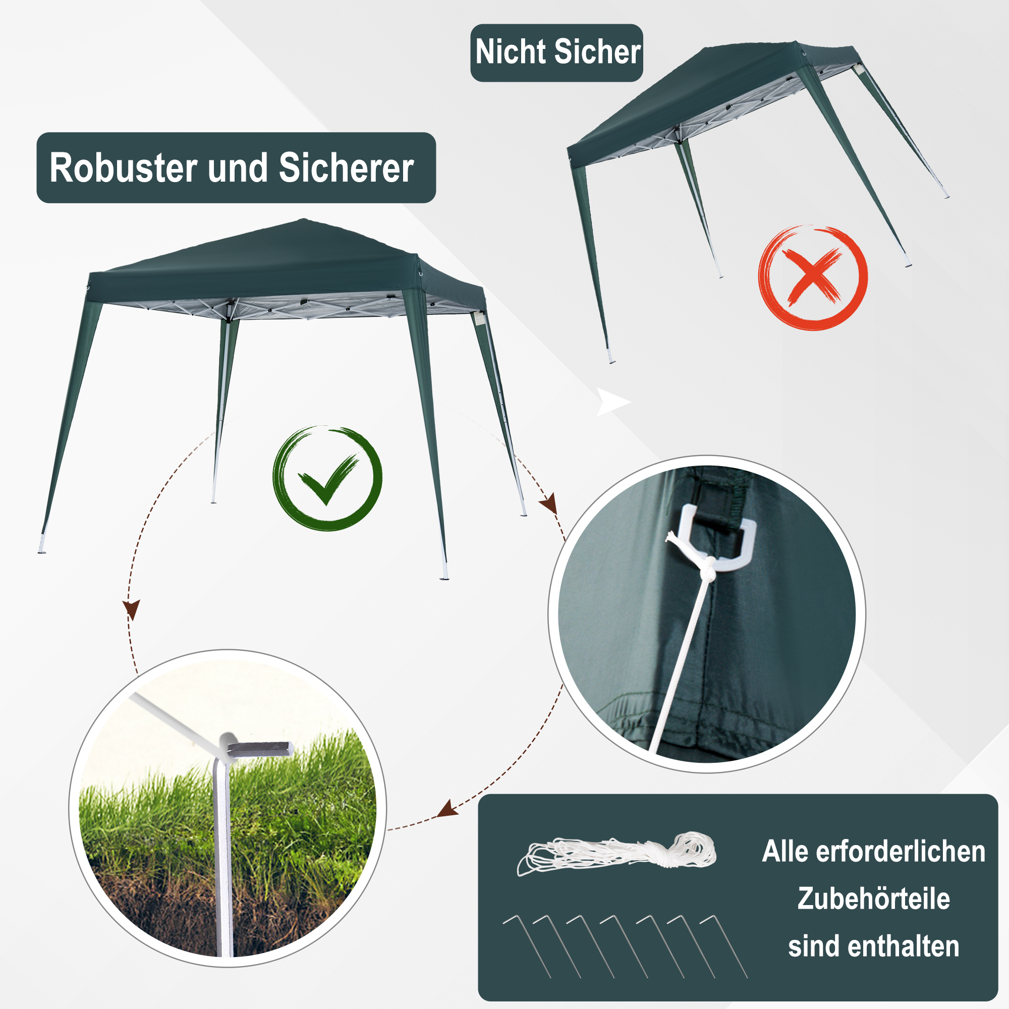 Faltpavillon 2,4x2,4m Pavillon Faltzelt mit UV-Schutz, Partyzelt inkl, Tragetasche für Garten, Balkon, Stahl Grün