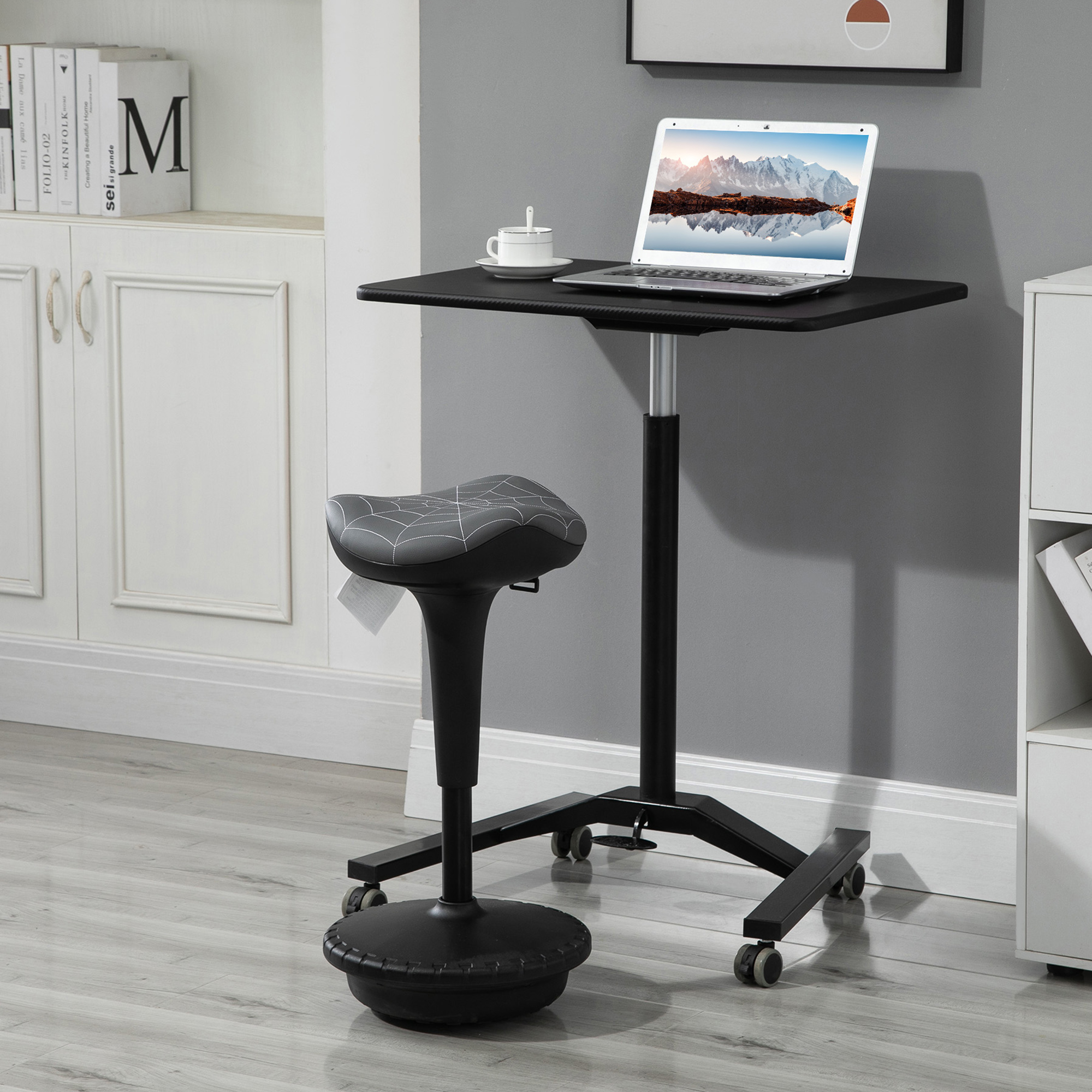 Bürohocker mit Schwenkfunktion, ergonomischer Hocker, höhenverstellbar 65,5-83,5 cm 120° neigbar Grau