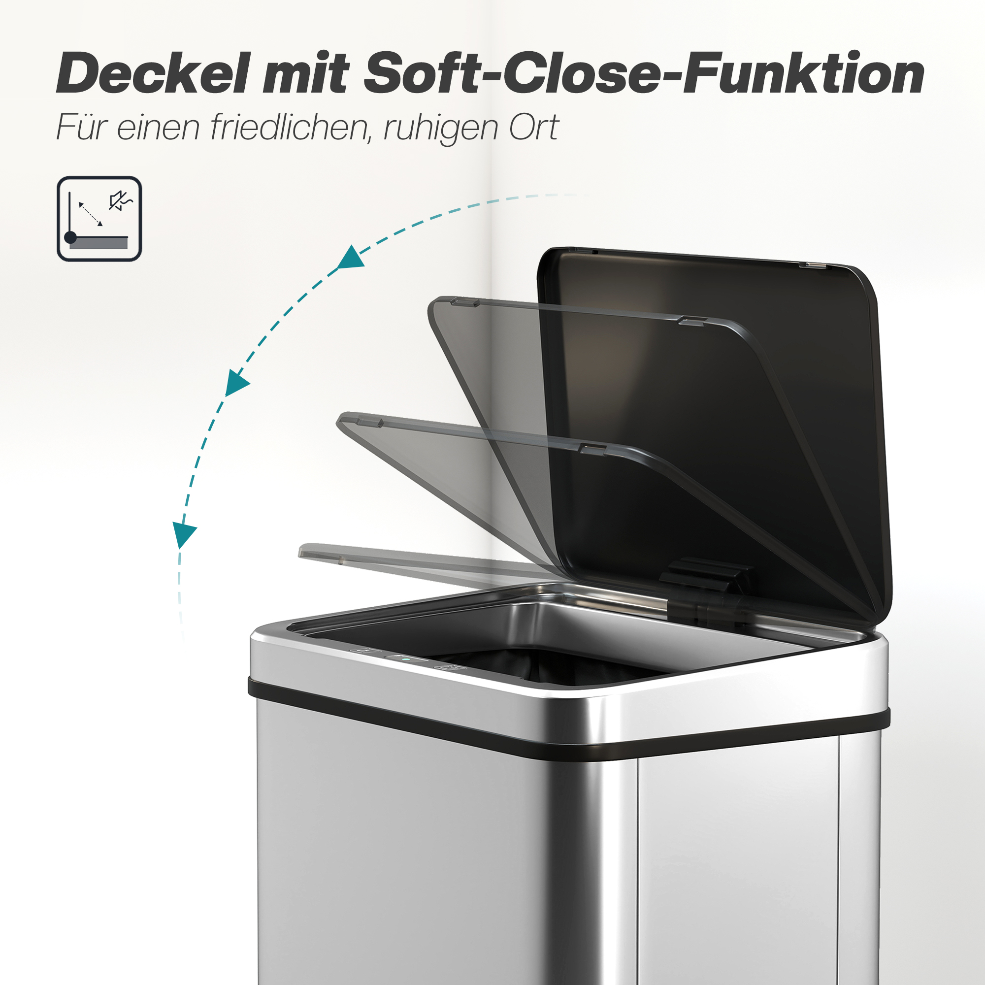 Sensor Mülleimer 50L Edelstahl Automatischer Mülleimer mit Soft-Close-Deckel Bewegungssensor 35,5 x 26 x 67 cm Silber