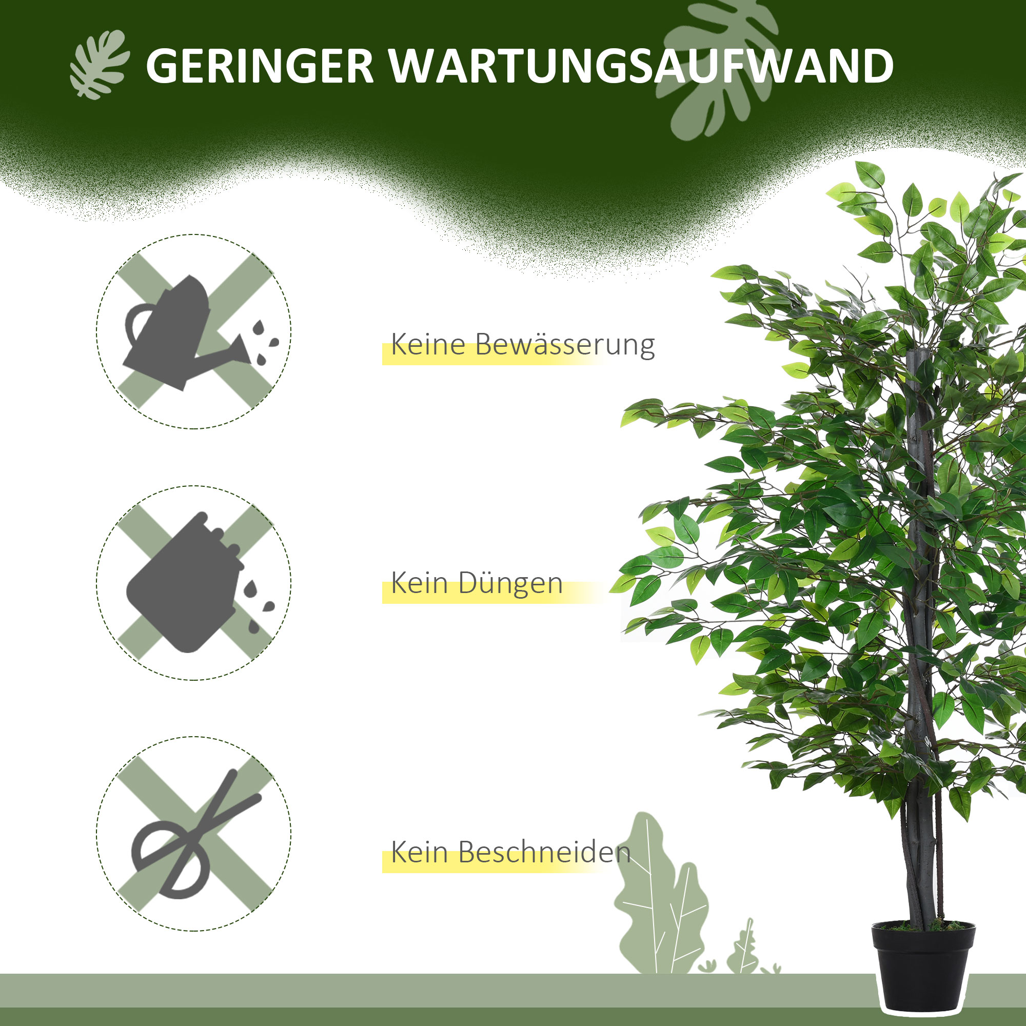 künstlicher Ficus-baum groß 145 cm, Kunstbaum, Kunstpflanze, Plastik Künstliche Pflanzen im Topf, Fake Plant wie echt für Wohnzimmer Schlafzimmer Büro Garten Moderne Dekoration Geschenk