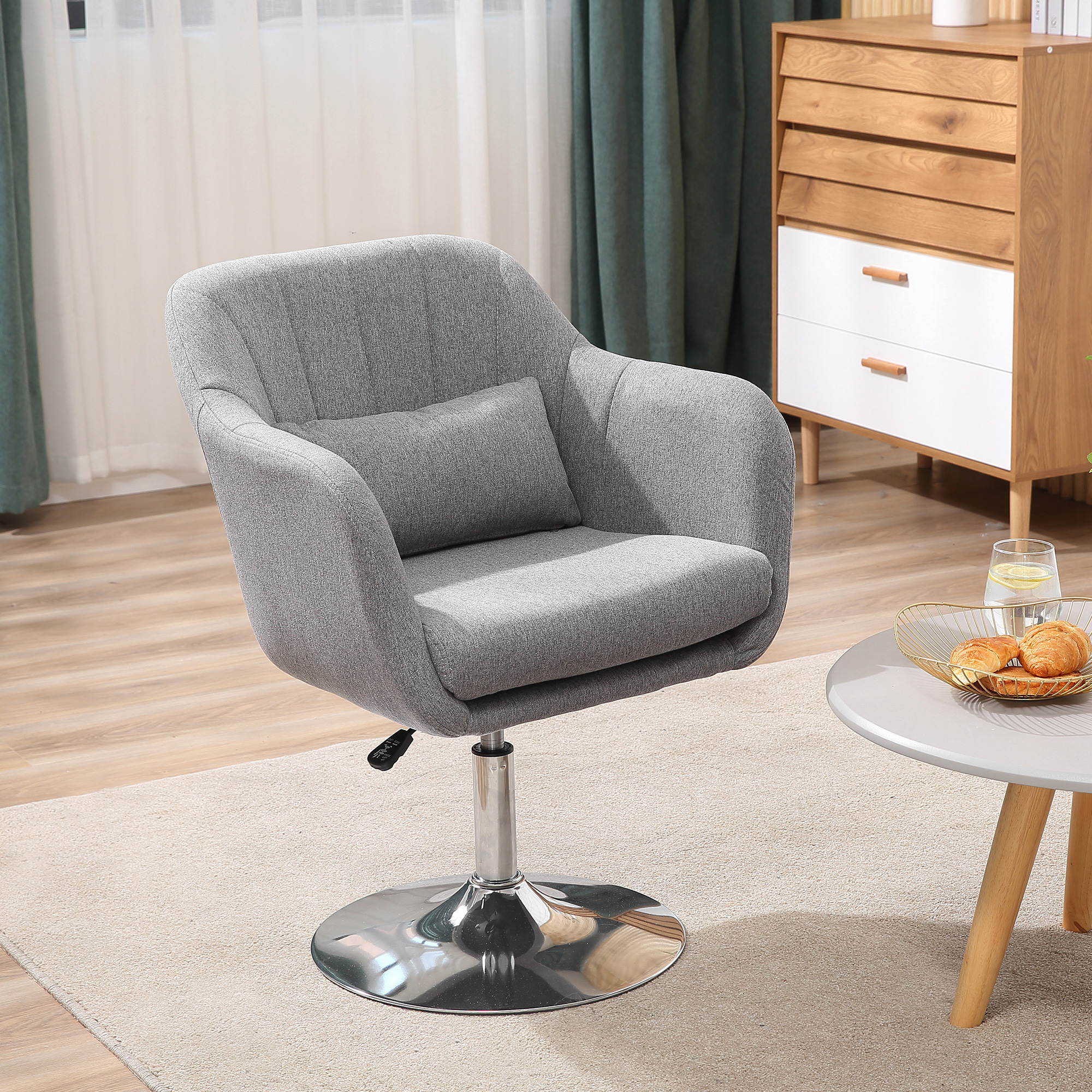 Arbeitshocker Drehhocker bis 136 kg, höhenverstellbar, leinenartiges Polyester, Stahl, Grau, 60 x 60 x 79-91 cm