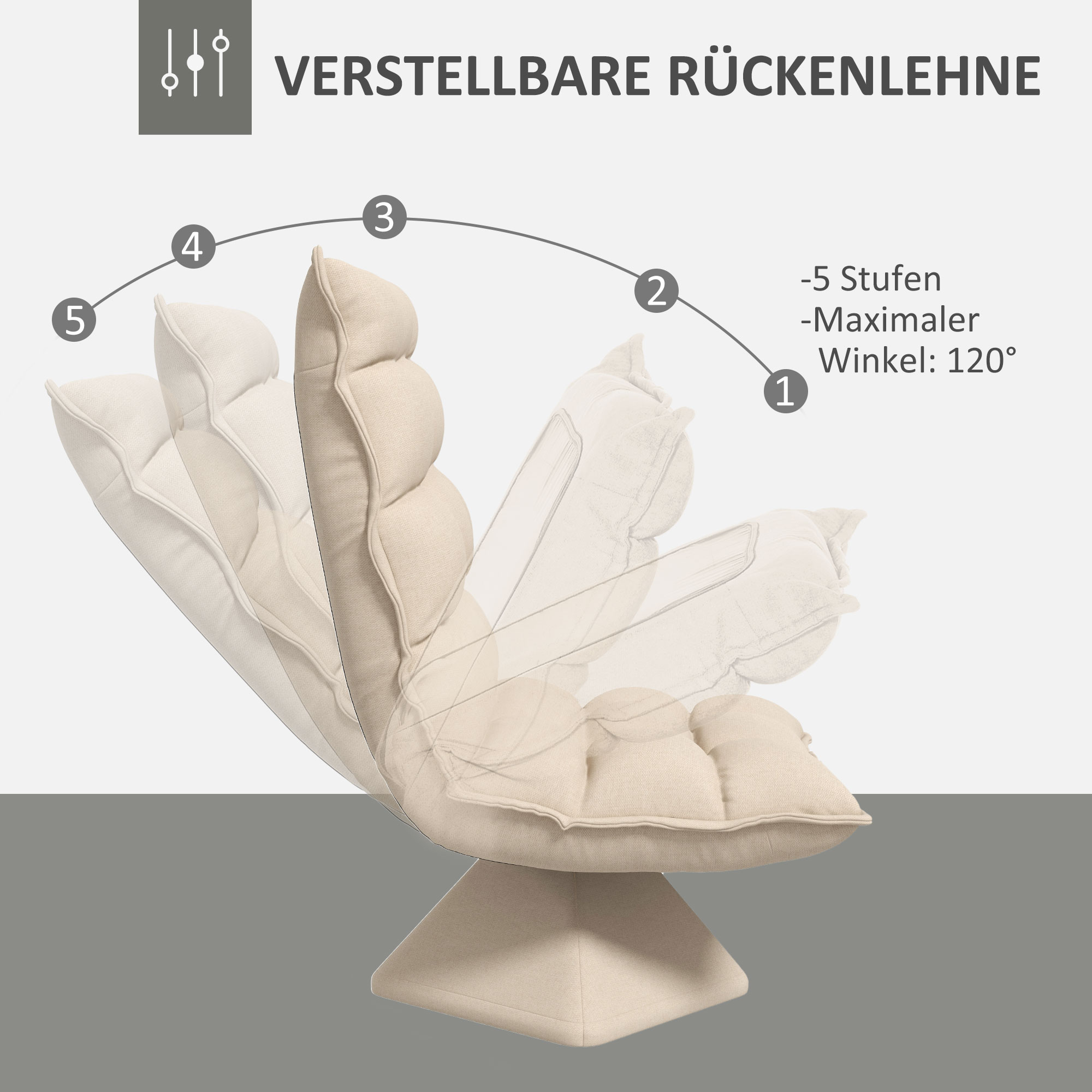 Relaxsessel Lesesessel, drehbar, Leinenoptik, 62 cm x 70 cm x 95 cm, Beige