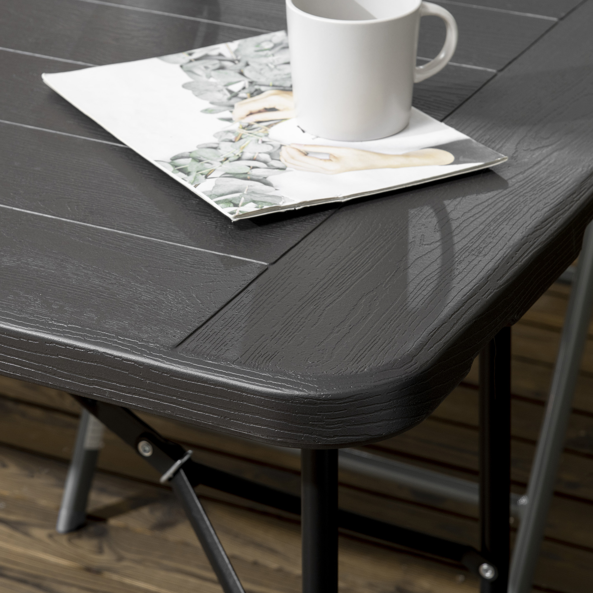 Outdoortisch, Gartentisch, für 6 Pers., klappbar, Holzoptik, dunkelgrau, 180 x 75,5 x 73 cm