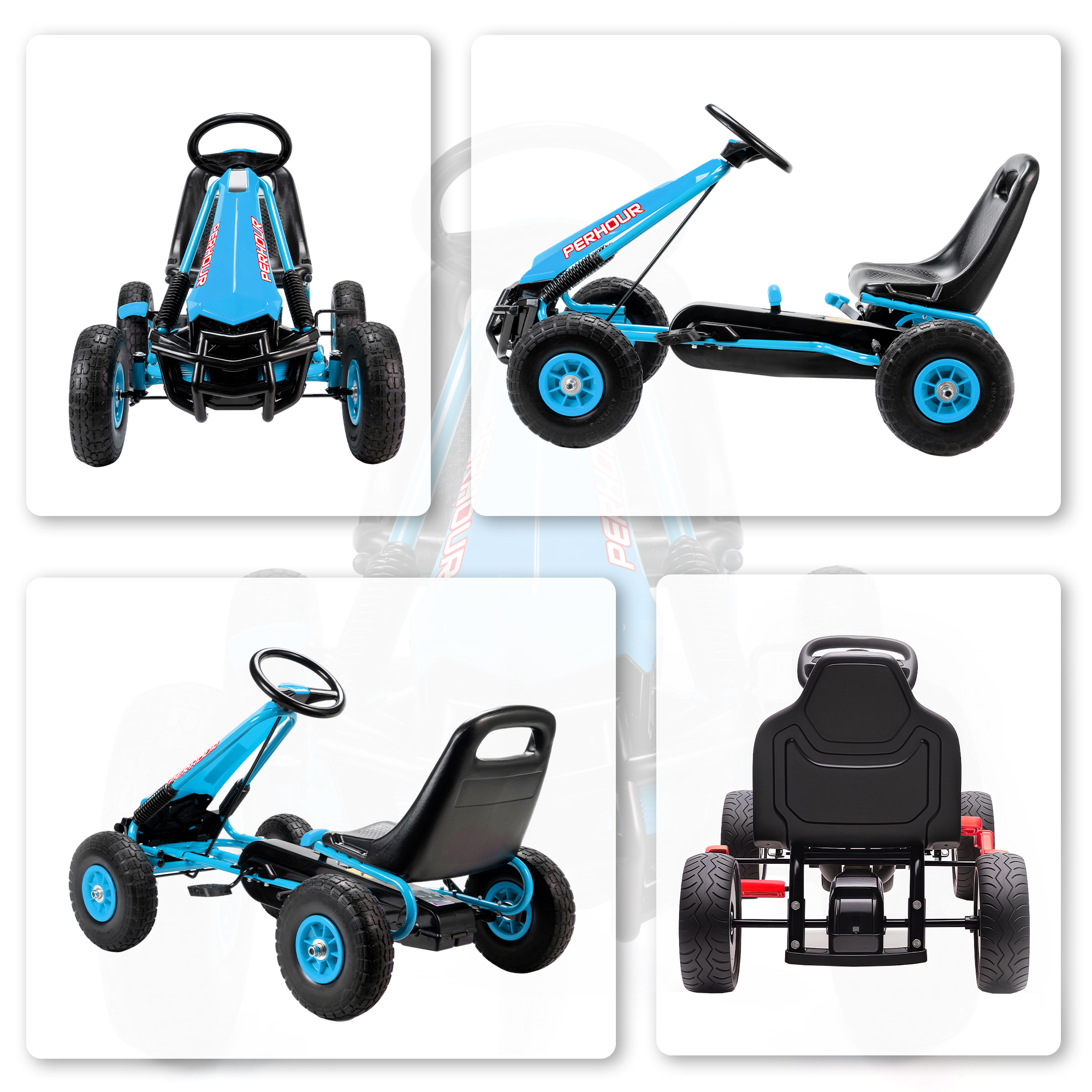 Pedal-Gokart für Kinder, höhenverstellbarer Sitz, EVA-Räder, Bremse, Kupplung, 3-8 Jahre, Blau