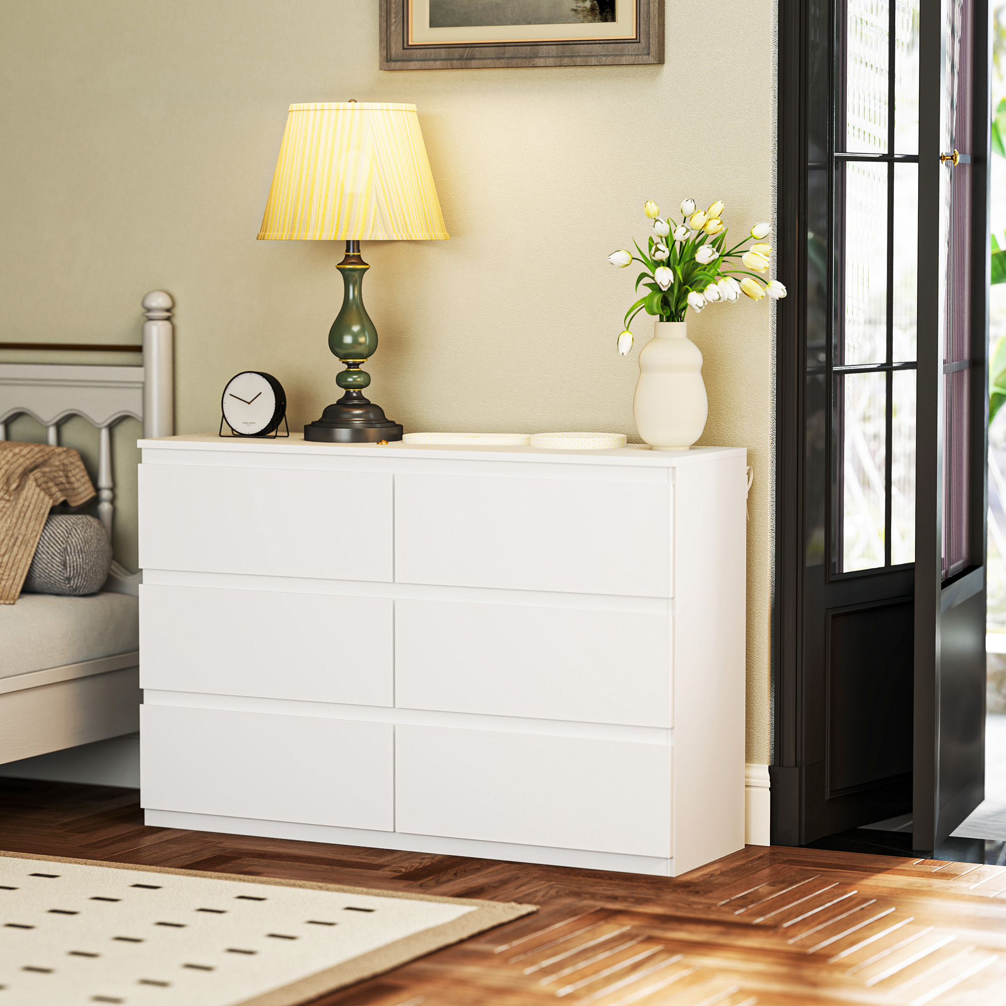 Kommode mit 6 Schubladen, Moderne Aufbewahrungsmöbel für das Schlafzimmer, Weiß