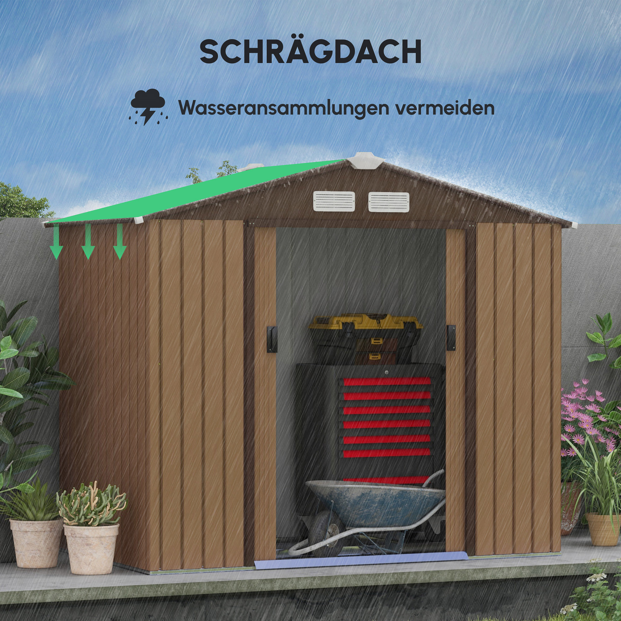 Geräteschuppen mit Schiebetüren 2,13 x 1,30 x 1,85cm Metall Gelb